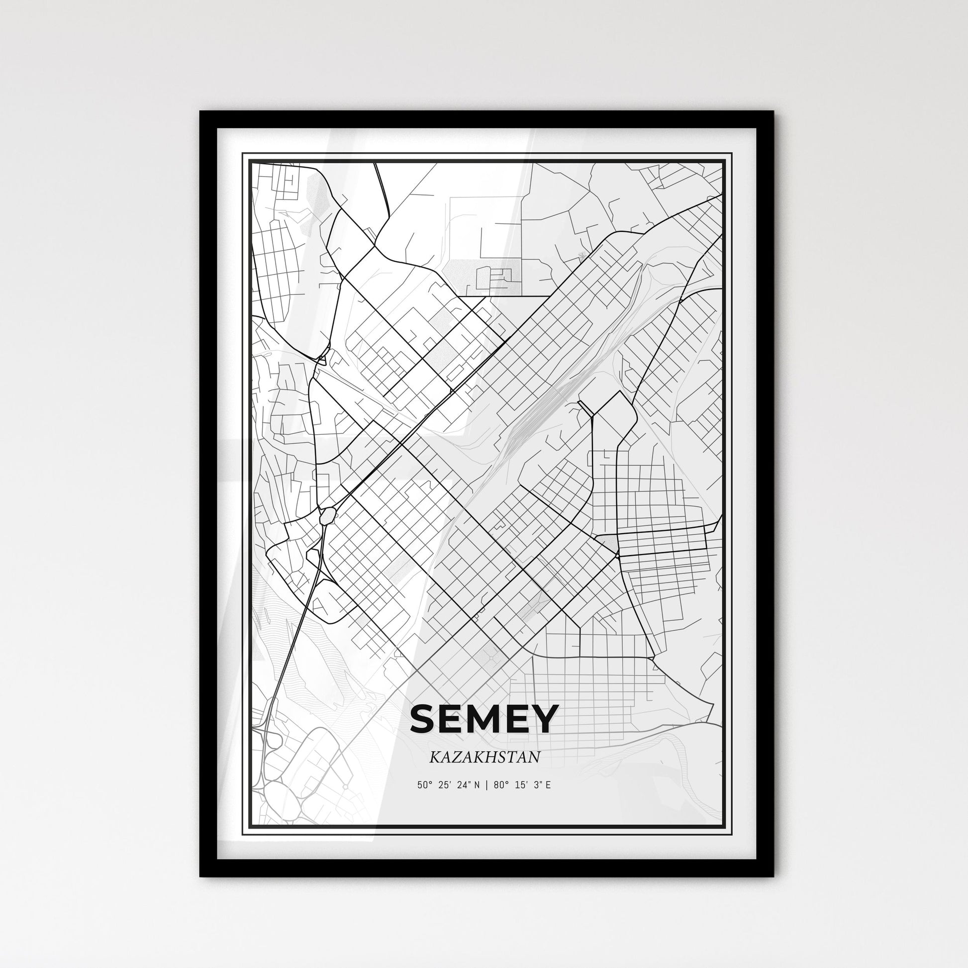 Semey Kazakhstan - Scandinavian Style City Map for Modern Home Decor