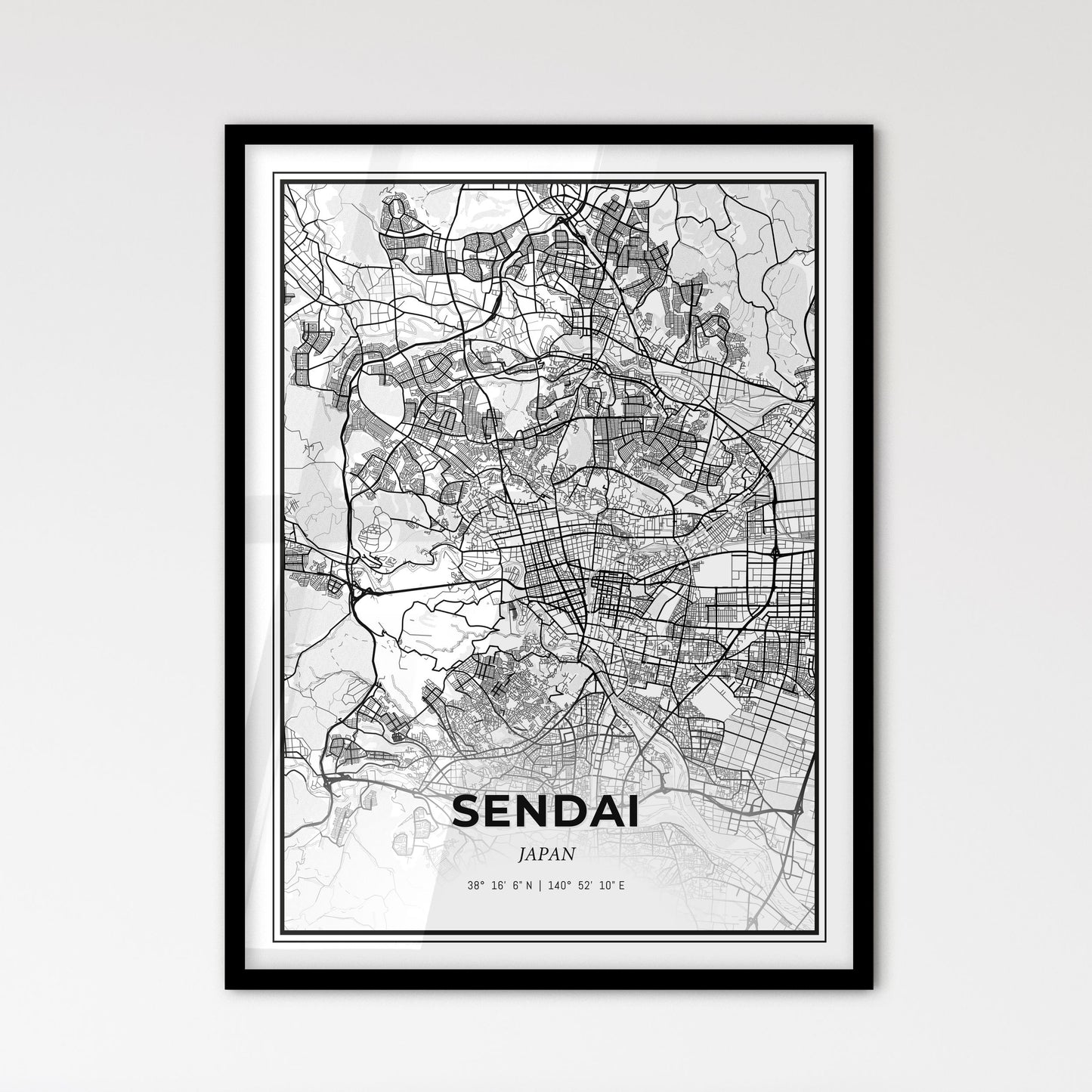 Sendai Japan - Scandinavian Style City Map for Modern Home Decor