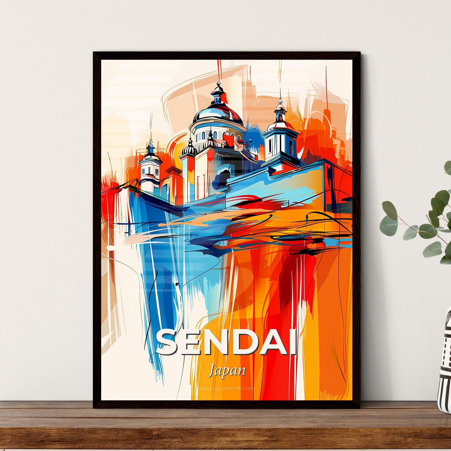 Vibrant Sendai, Japan - A Colorful Painting Of A Building