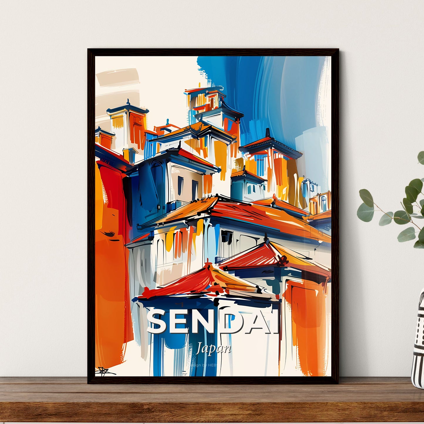 Vibrant Sendai, Japan - A Painting Of A Building