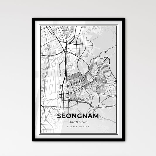 Seongnam South Korea - Scandinavian Style City Map for Modern Home Decor