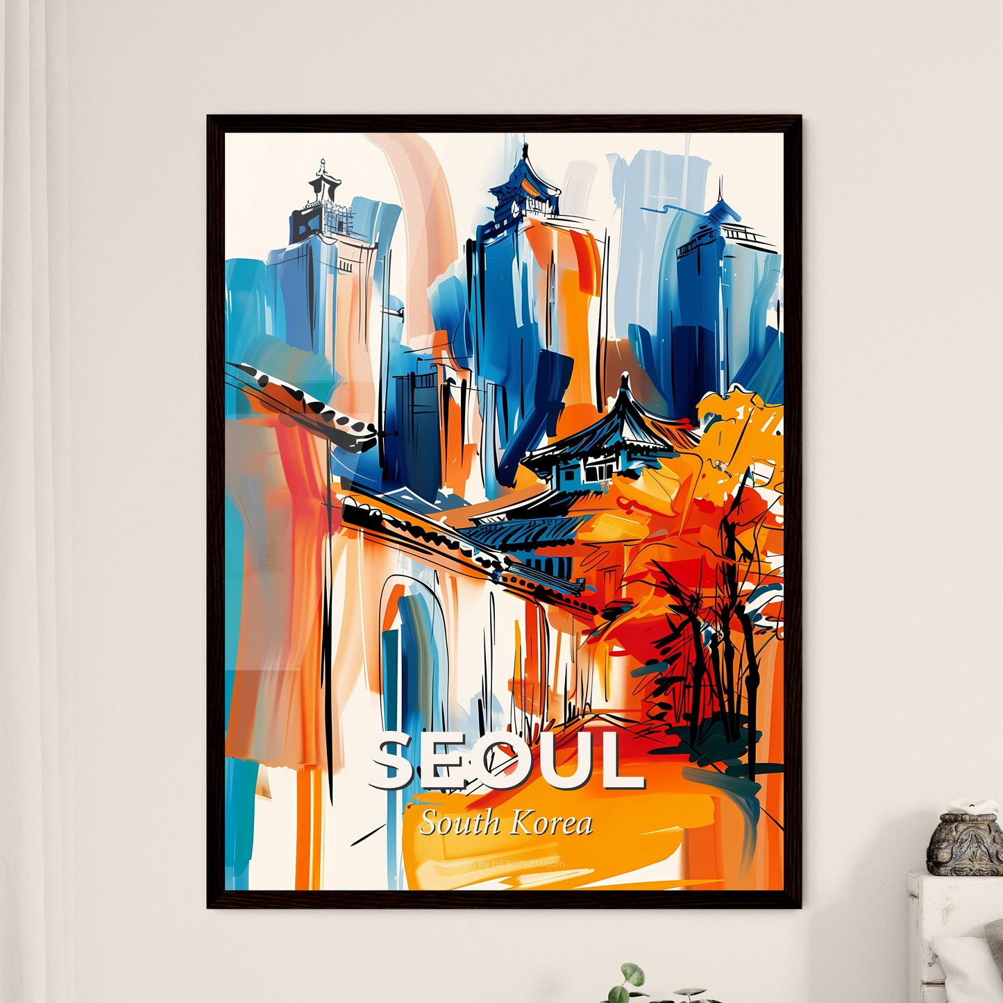 Vibrant Seoul, South Korea - A Painting Of A City