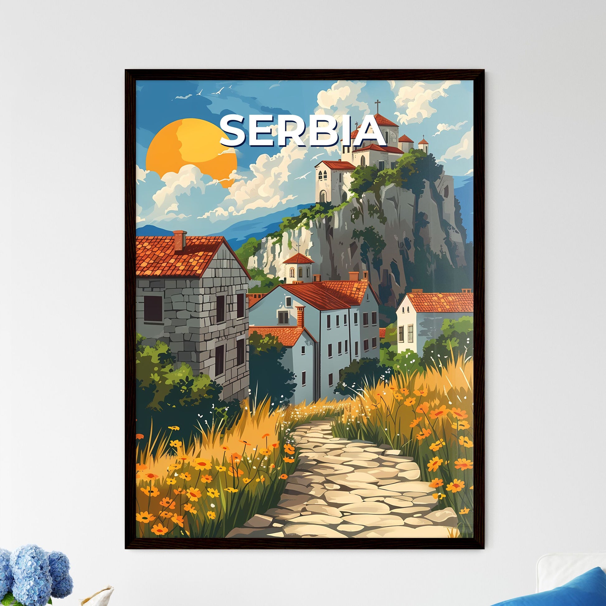 Serbian Art Path Vibrant Stone Path Europe Village Painting