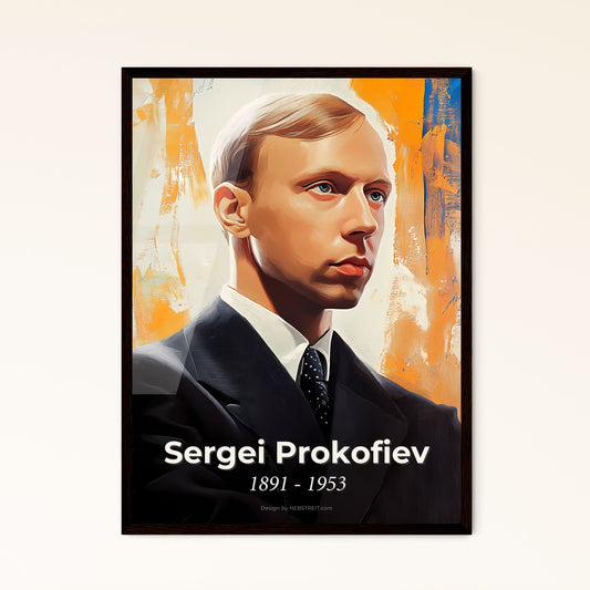 Portrait of Sergei Prokofiev, 1891 - 1953. Impressionistic painting of a man in a suit.