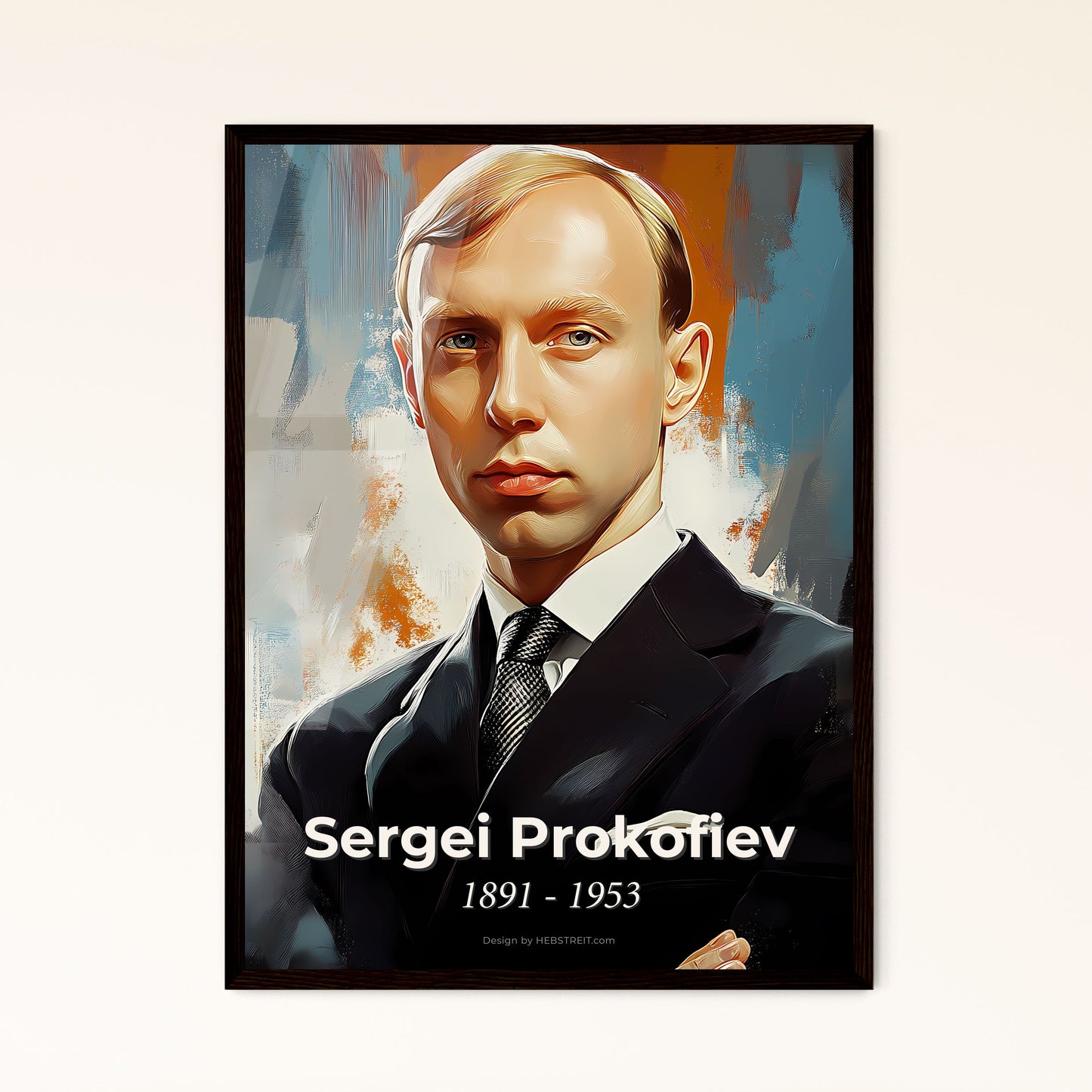 Portrait of Sergei Prokofiev, 1891 - 1953. Impressionistic painting of a man in a suit.