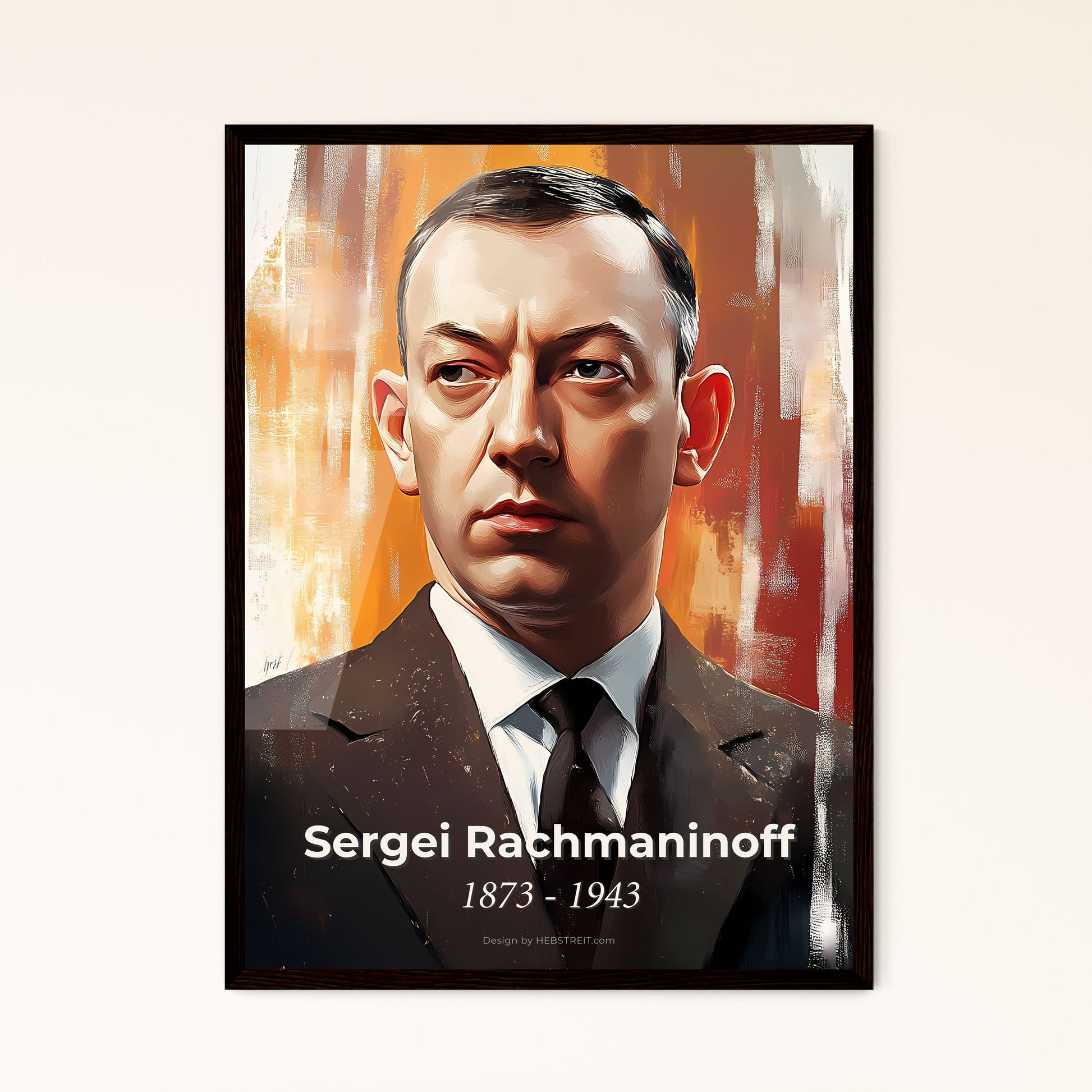 Portrait of Sergei Rachmaninoff, 1873 - 1943. Impressionistic painting of a man in a suit.