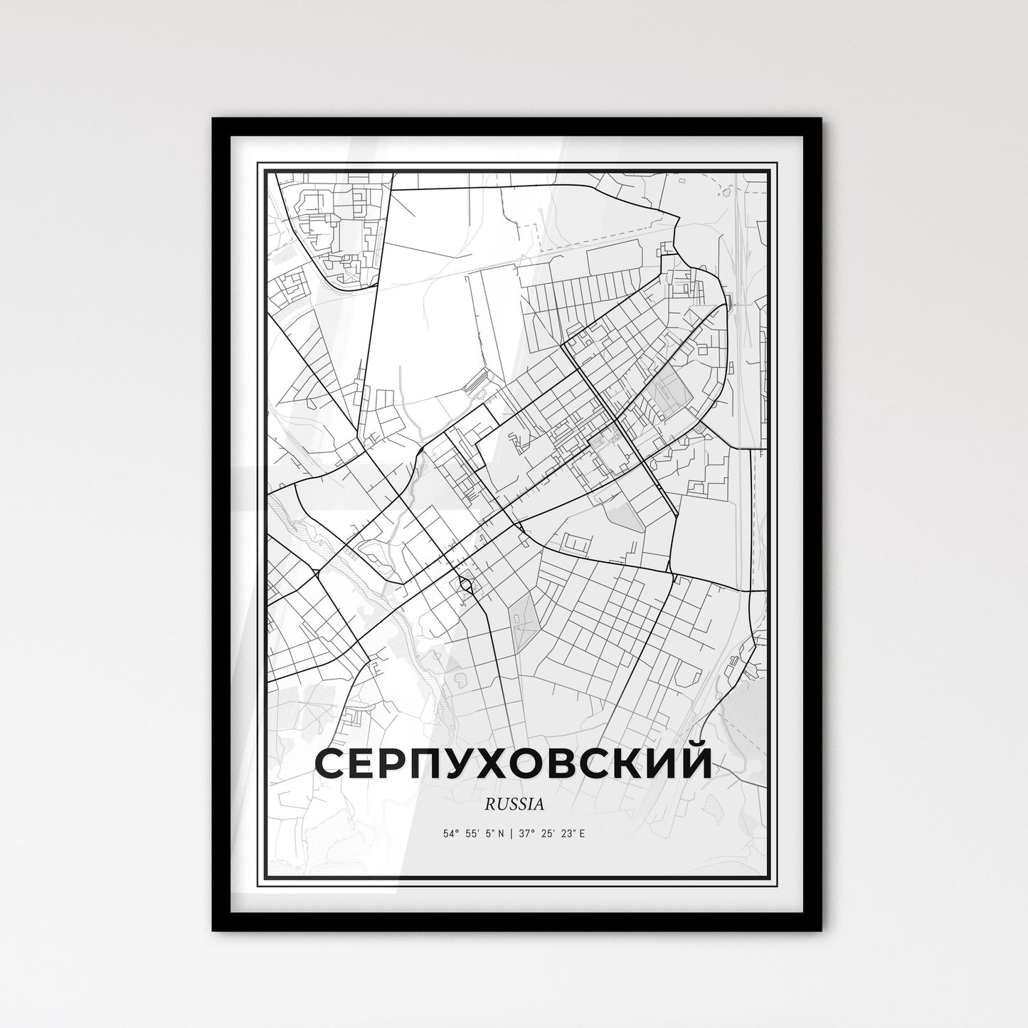 Serpukhov Russia - Scandinavian Style City Map for Modern Home Decor