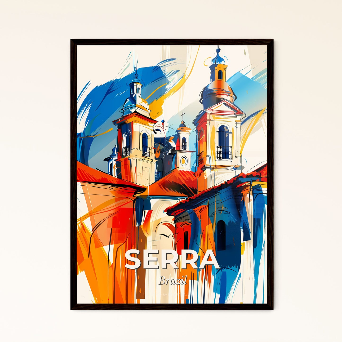 Vibrant Serra, Brazil - A Painting Of A Building With A Steeple