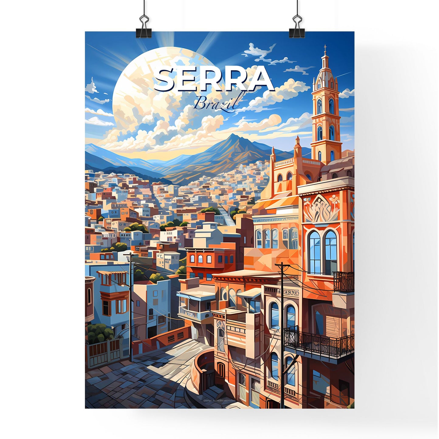 Vibrant Serra Brazil Skyline Art City Mountain Moon Painting Default Title