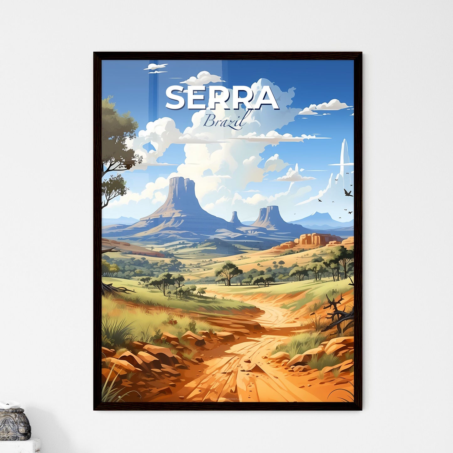 Vibrant Desert Landscape Painting Featuring Serra Brazil Skyline with Dirt Road Default Title