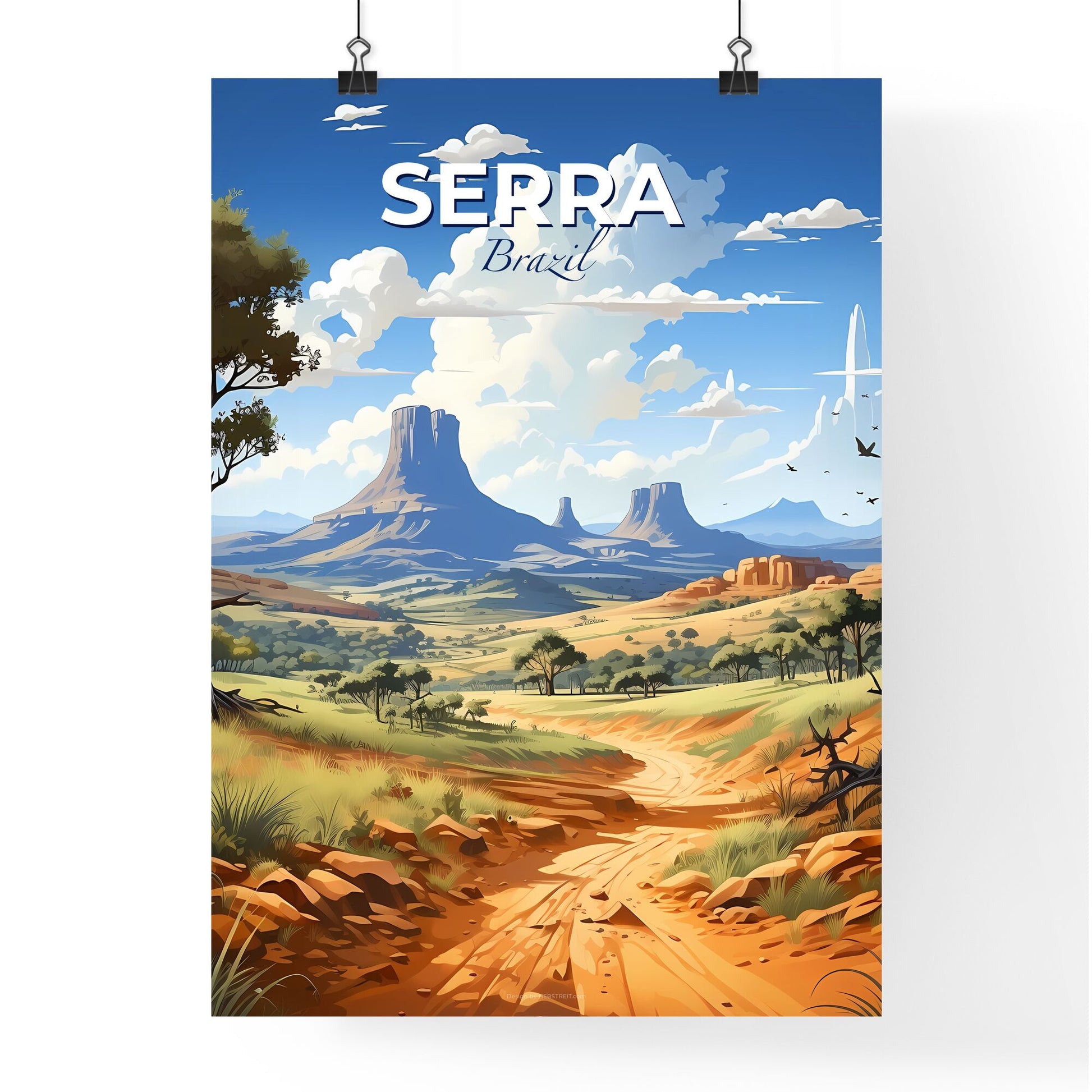 Vibrant Desert Landscape Painting Featuring Serra Brazil Skyline with Dirt Road Default Title