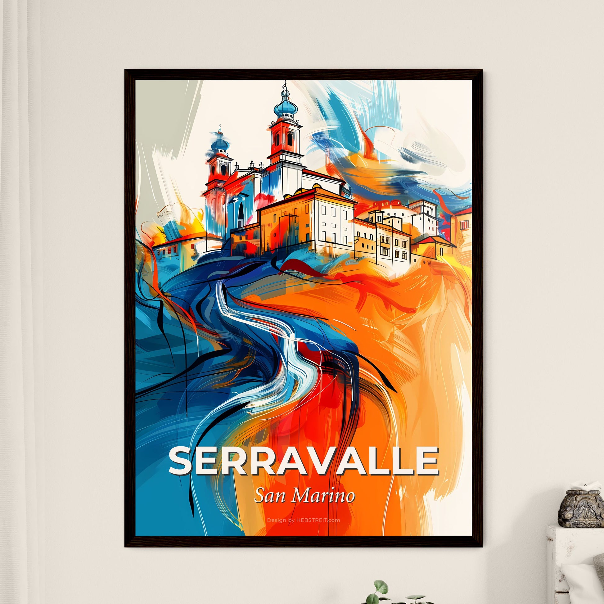 Vibrant Serravalle, San Marino - A Painting Of A Building On A Hill