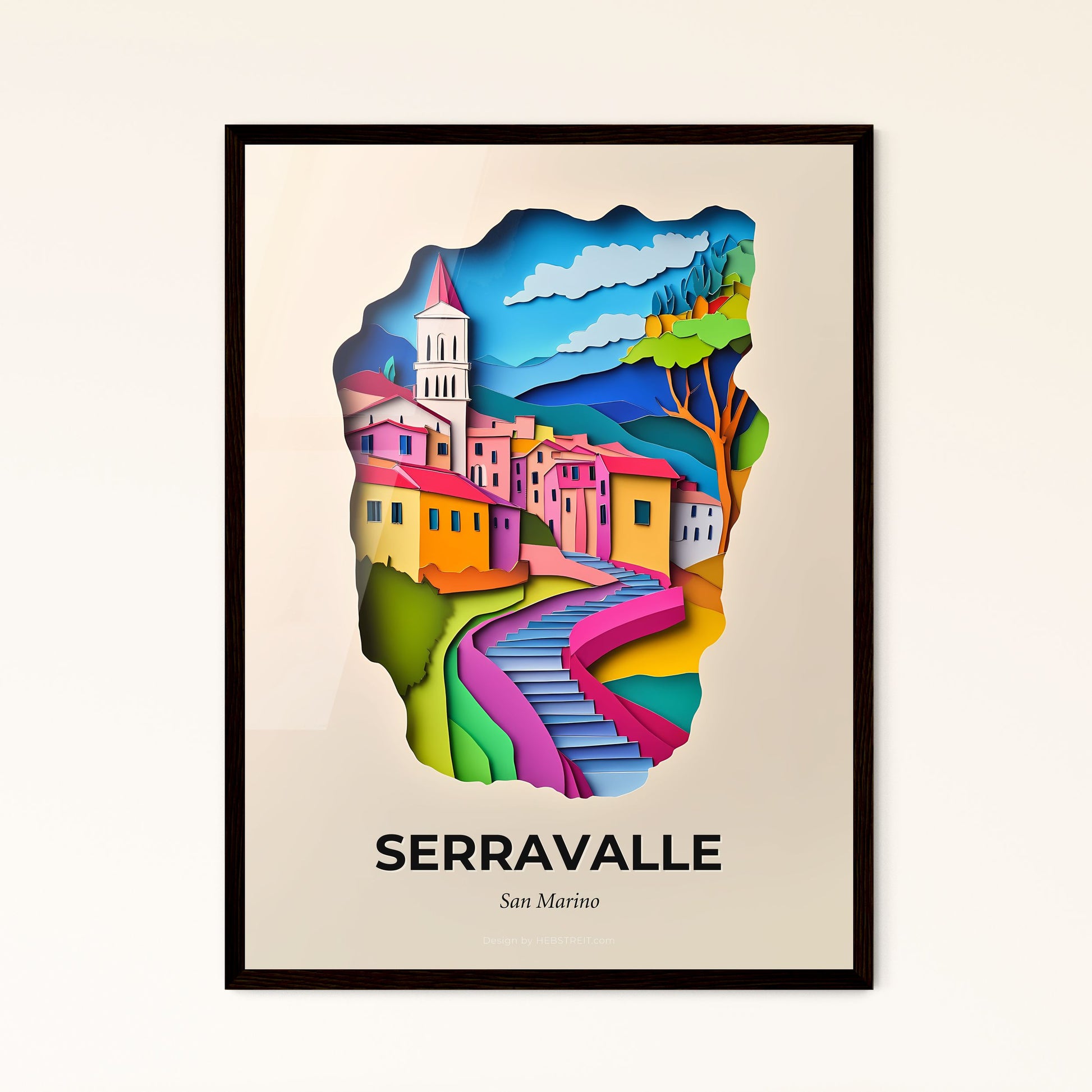 Vivid Serravalle, San Marino - a colorful city with a staircase going up to it