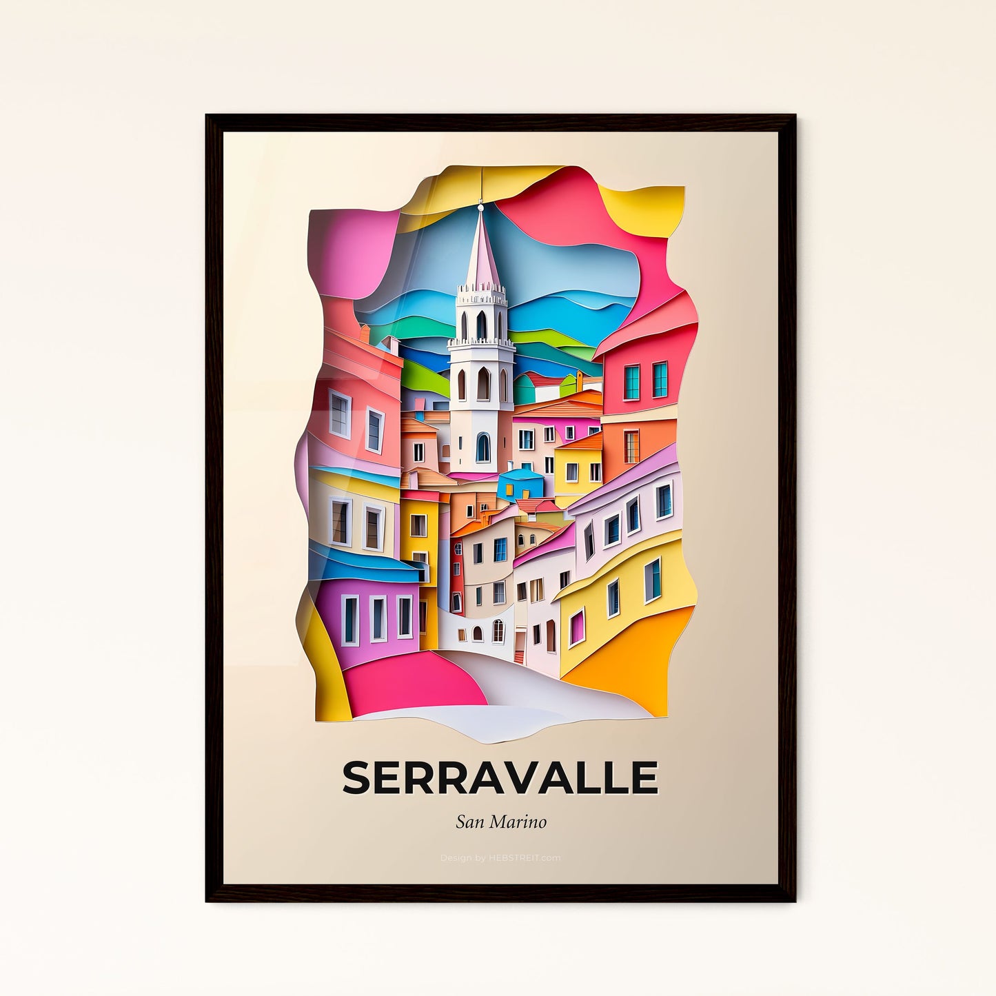 Vivid Serravalle, San Marino - a paper cut of a city with a clock tower