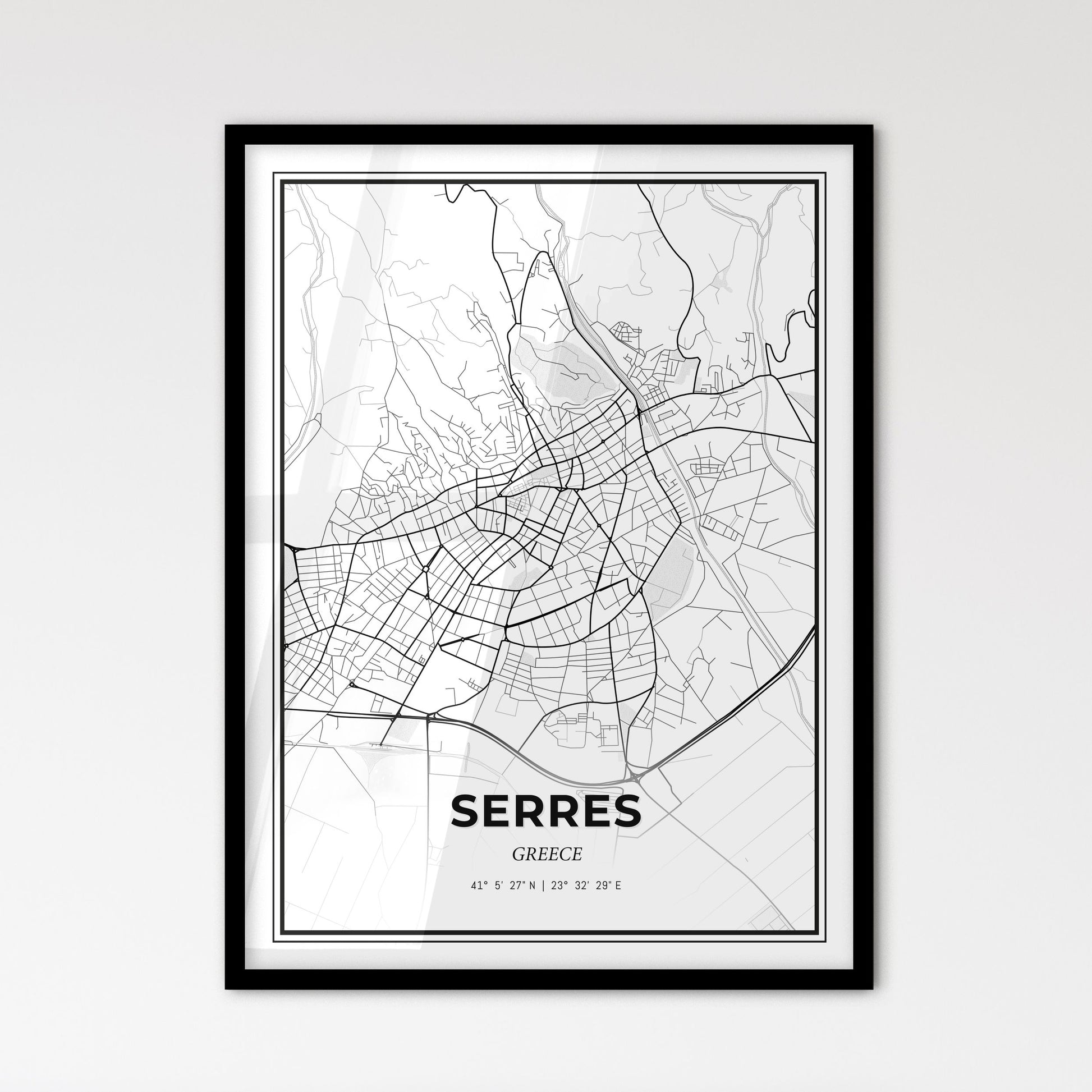 Serres Greece - Scandinavian Style City Map for Modern Home Decor