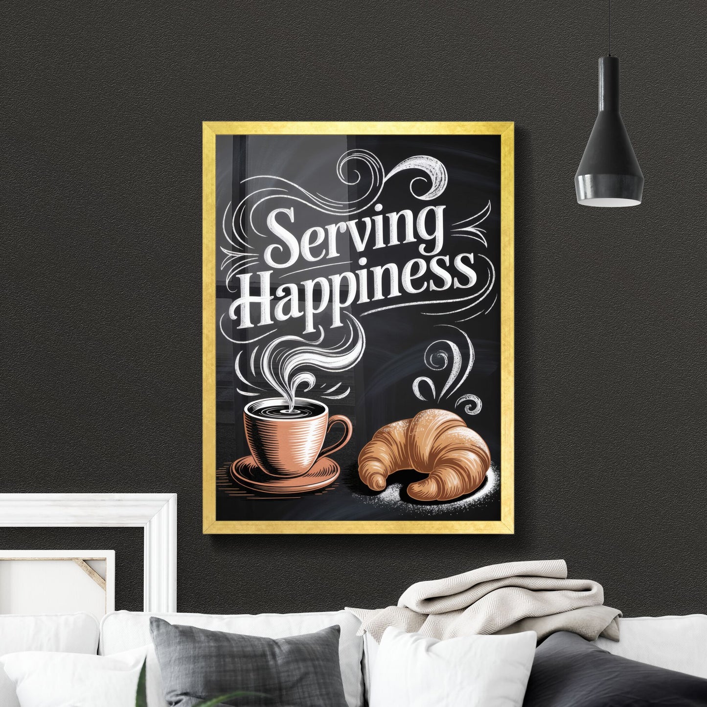 Serving Happiness: A Cozy Coffee Cup and Croissant Illustration for a Warm Café Atmosphere.