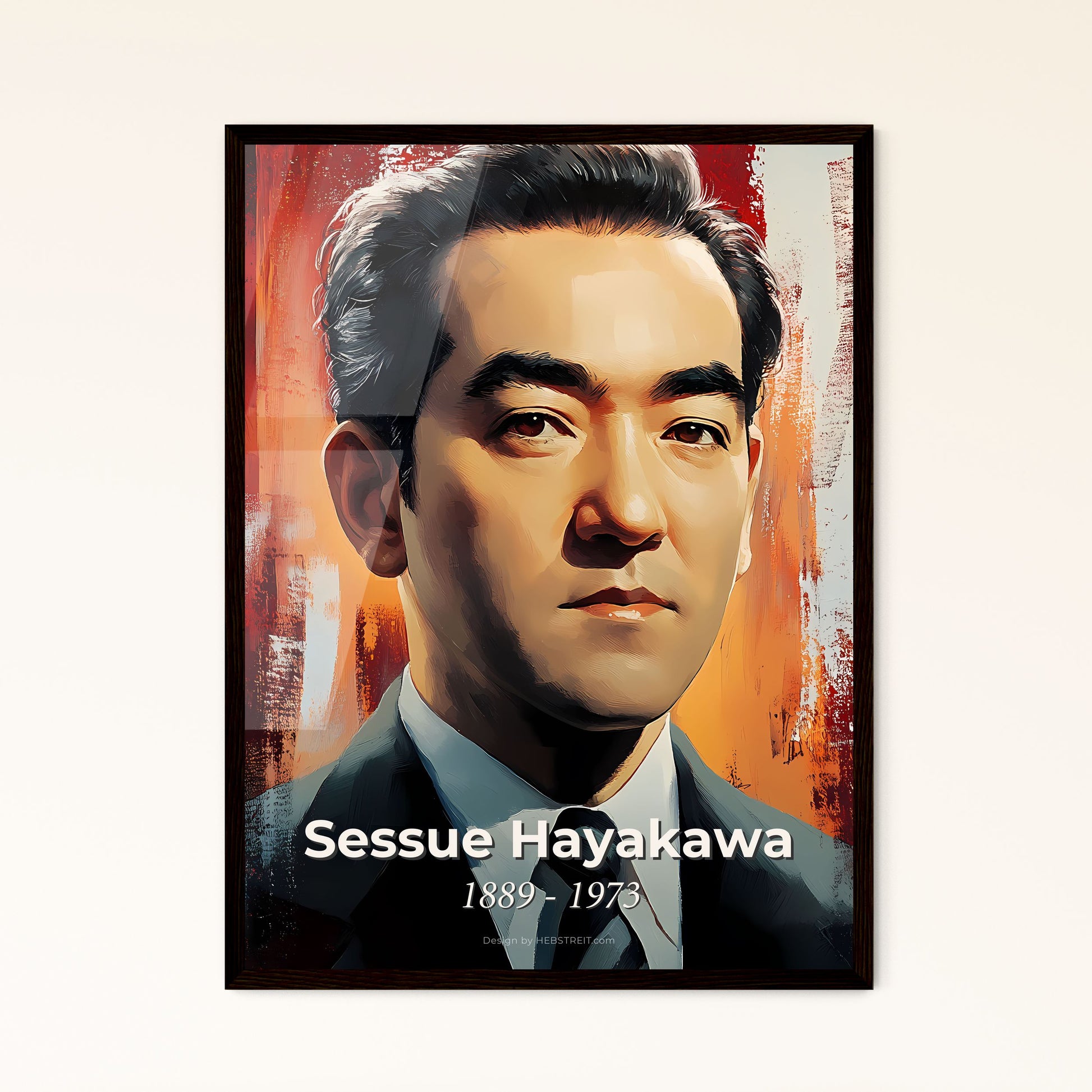 Portrait of Sessue Hayakawa, 1889 - 1973. Impressionistic painting of a man in a suit and tie.