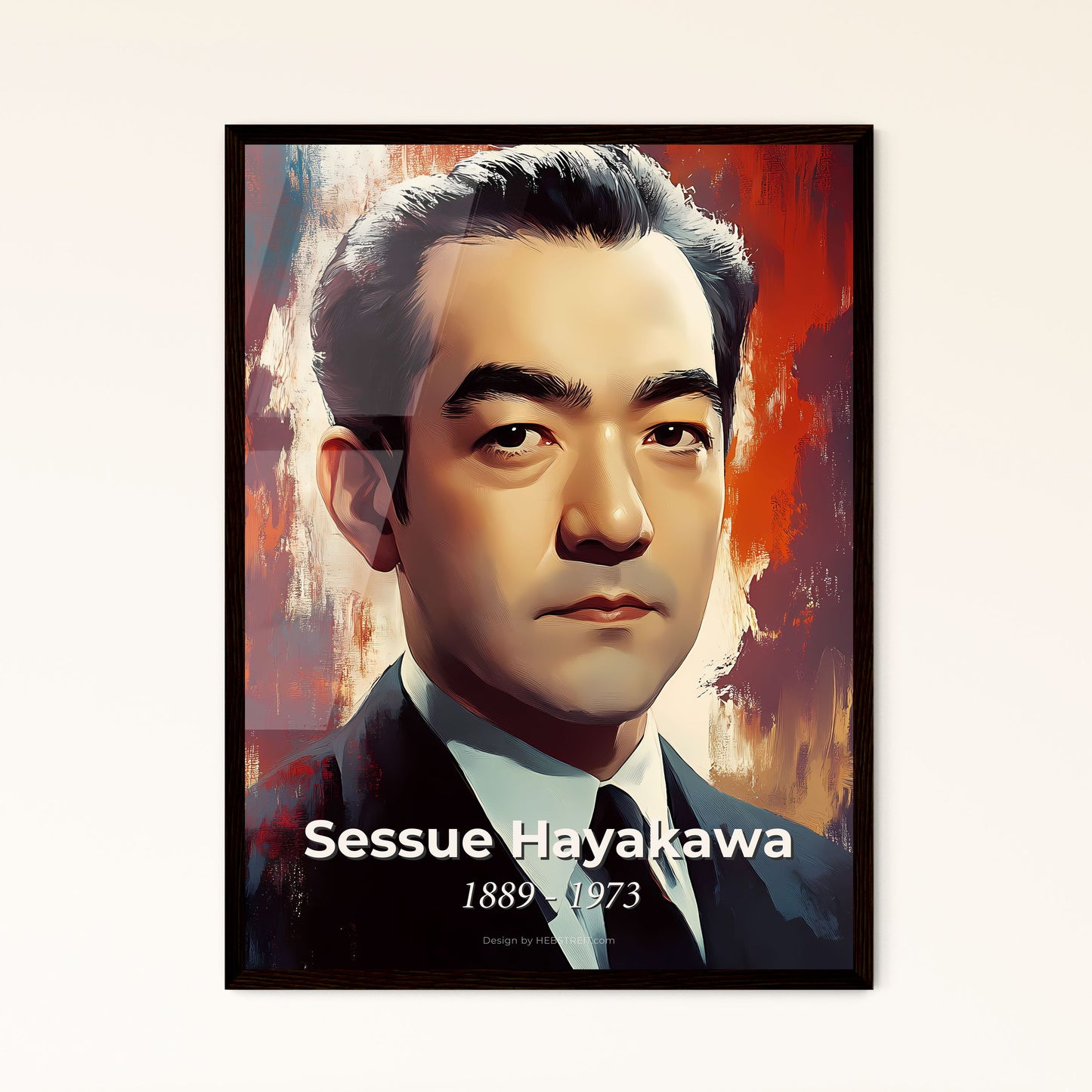 Portrait of Sessue Hayakawa, 1889 - 1973. Impressionistic painting of a man in a suit and tie.