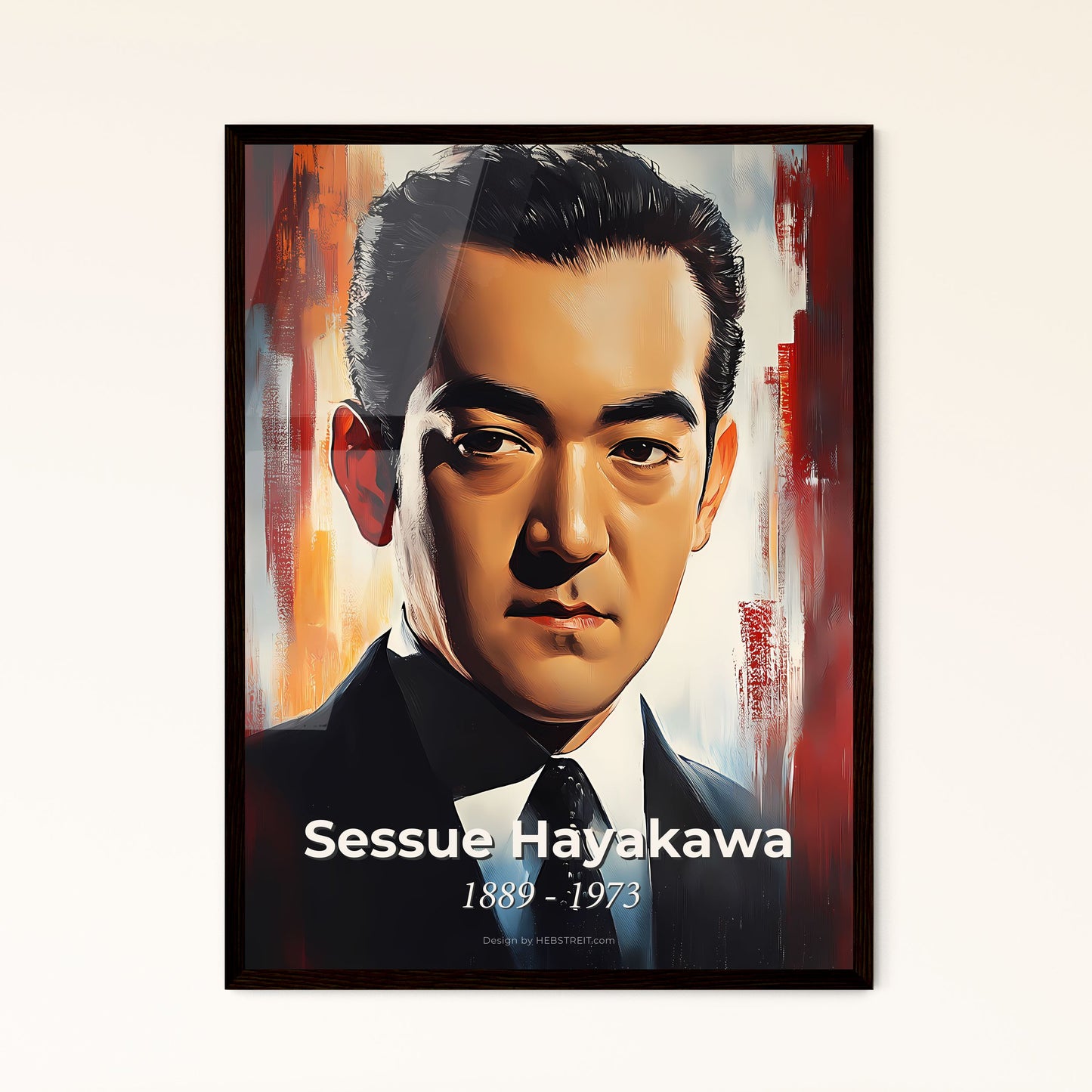 Portrait of Sessue Hayakawa, 1889 - 1973. Impressionistic painting of a man in a suit and tie.