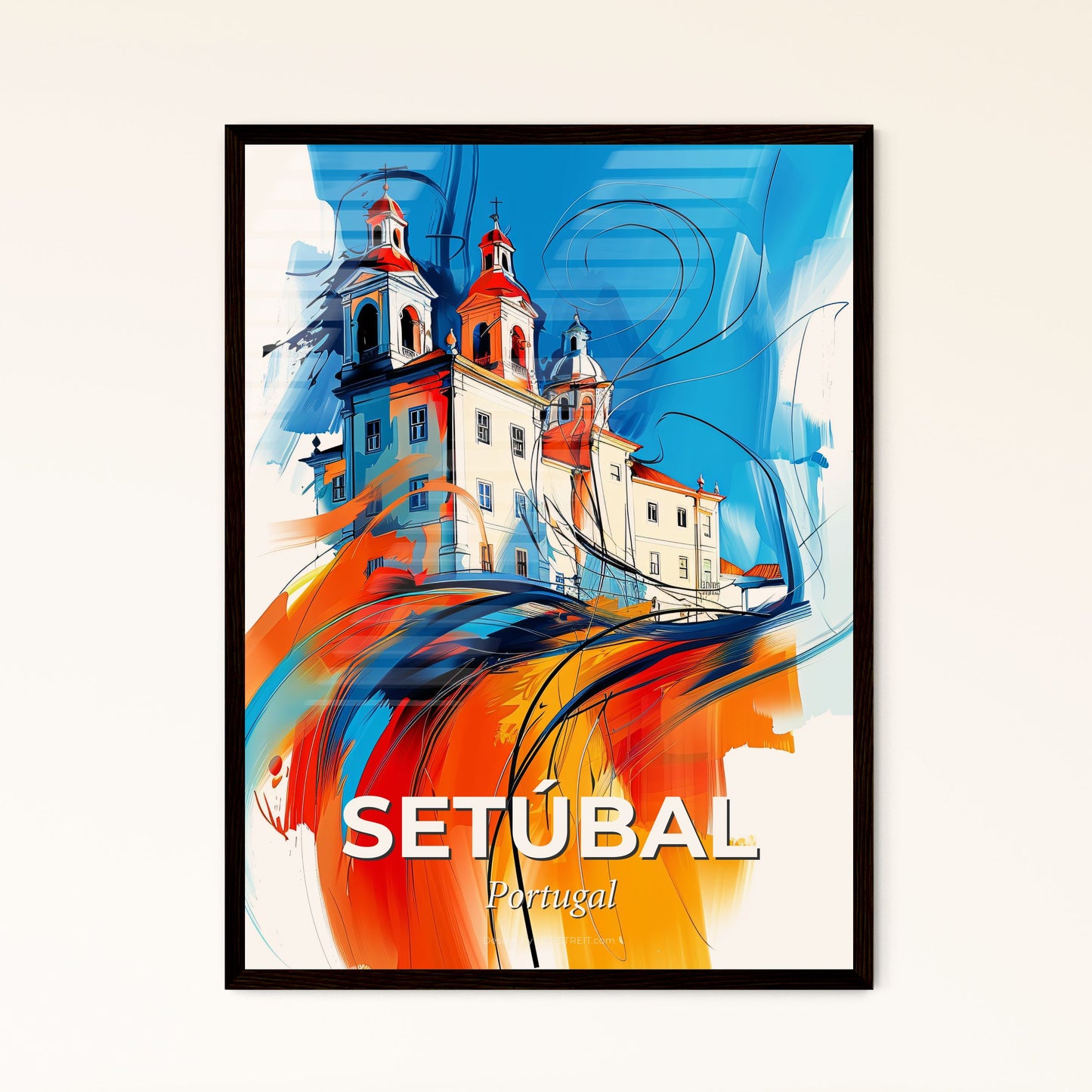 Vibrant Setúbal, Portugal - A Painting Of A Building With Colorful Paint