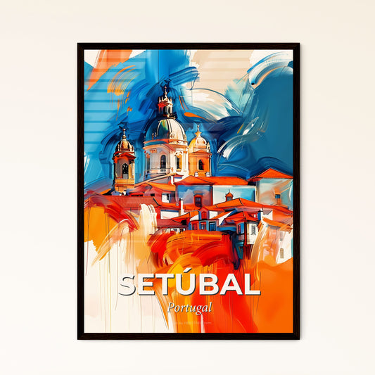 Vibrant Setúbal, Portugal - A Painting Of A Building With A Dome And Domes