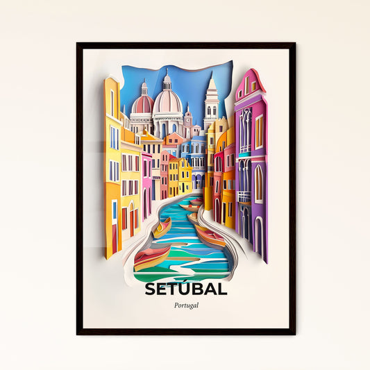 Vivid Setúbal, Portugal - a paper cut of a canal with boats