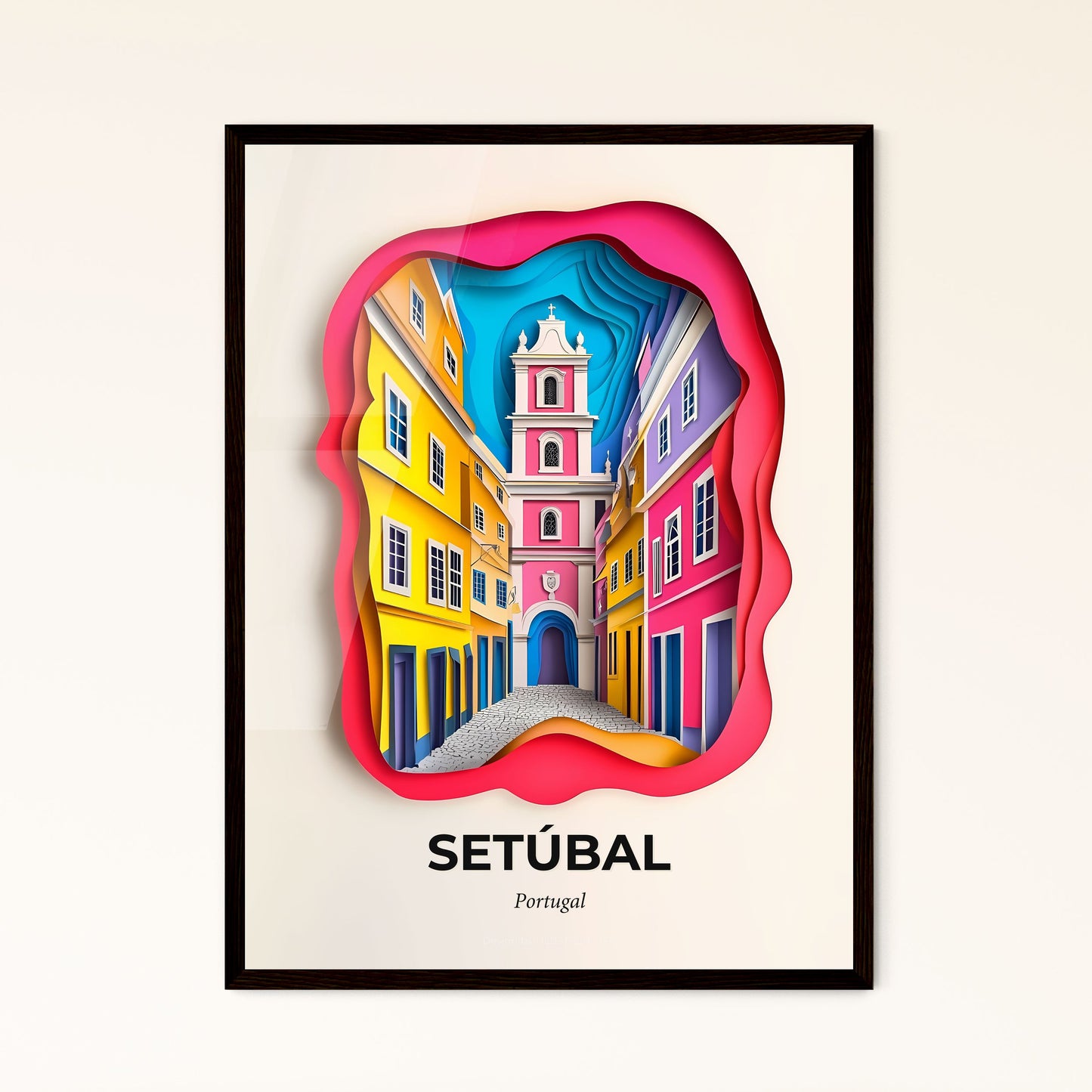 Vivid Setúbal, Portugal - a paper cut of a colorful city street