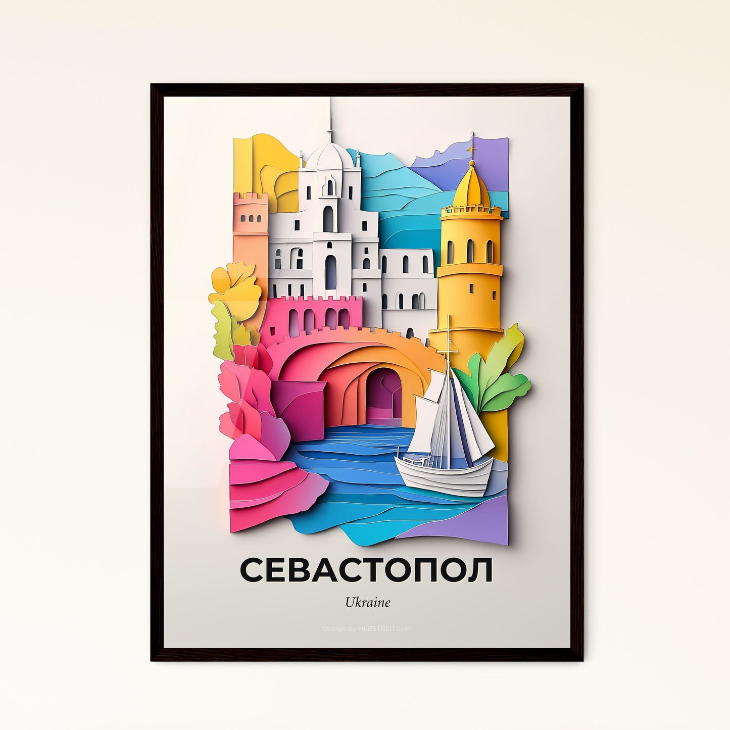 Vivid Sevastopol, Ukraine - a paper cut of a boat in a river