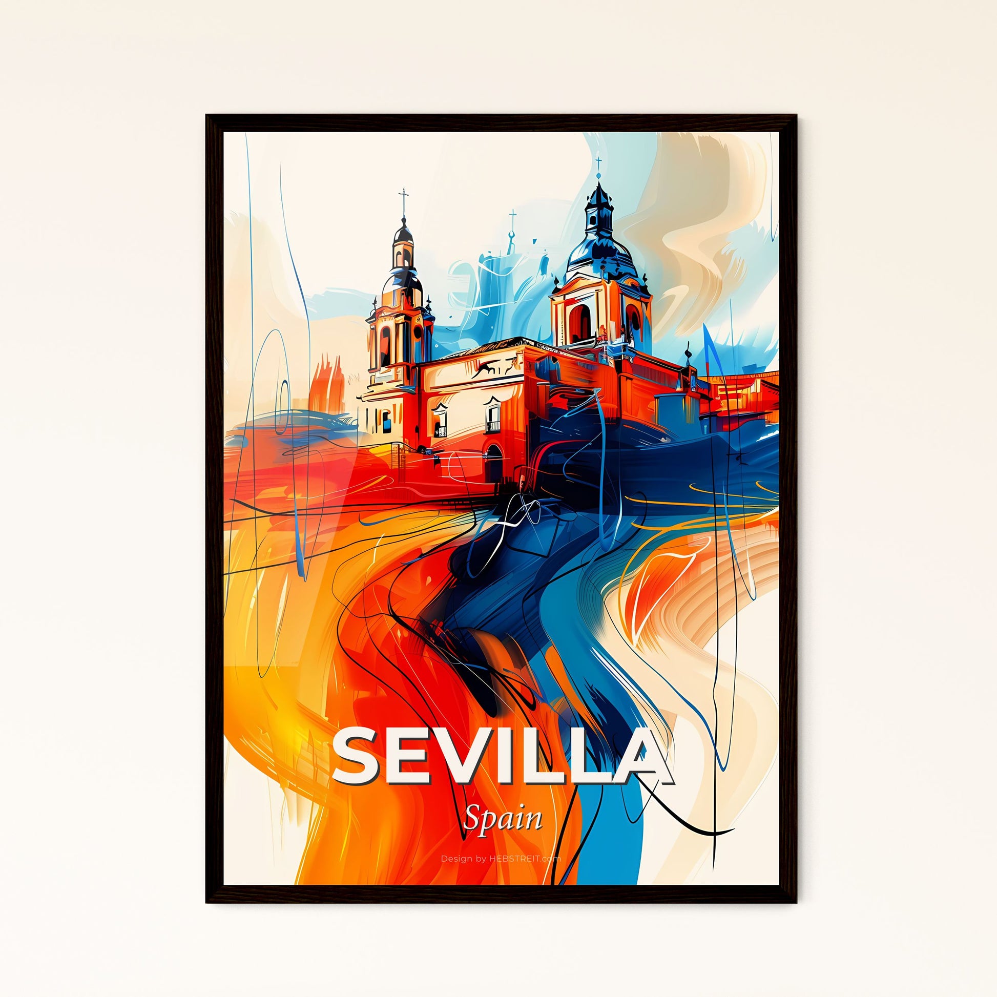 Vibrant Sevilla, Spain - A Painting Of A Building With Towers And A Colorful Background