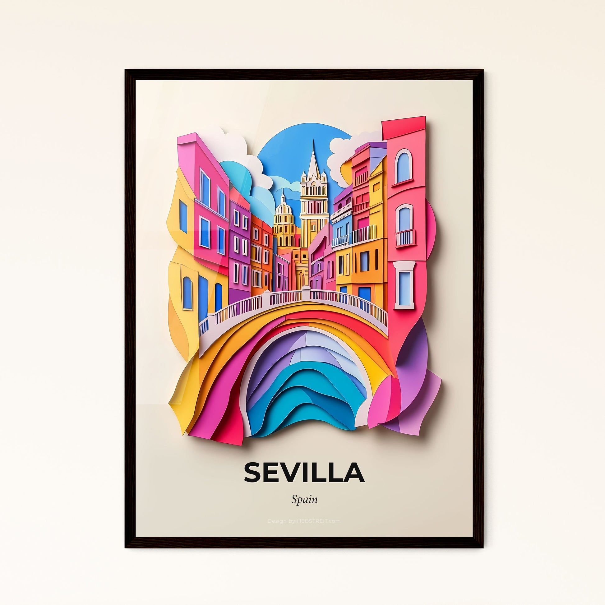 Vivid Sevilla, Spain - a paper cut of a bridge over a river