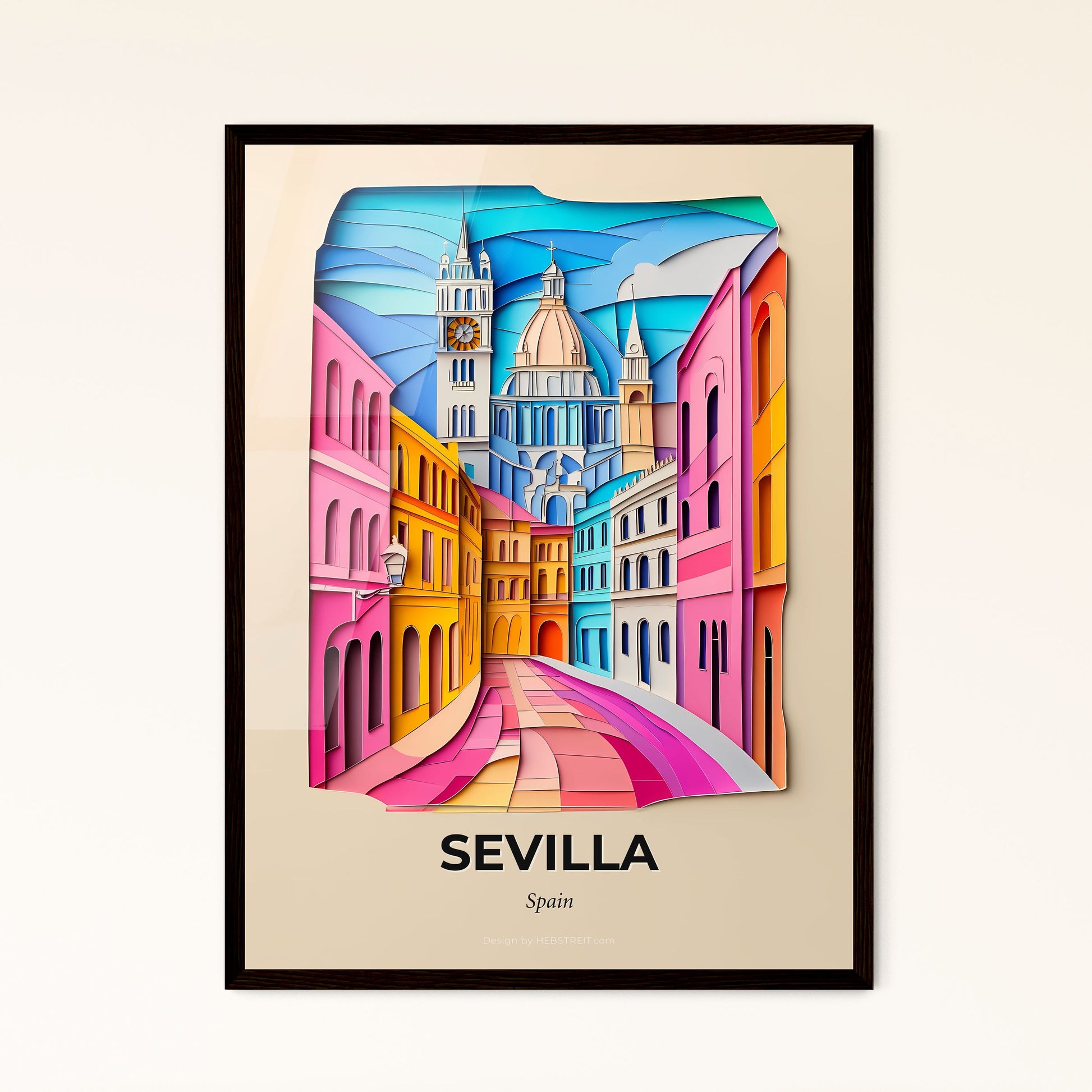 Vivid Sevilla, Spain - a painting of a city street with a church