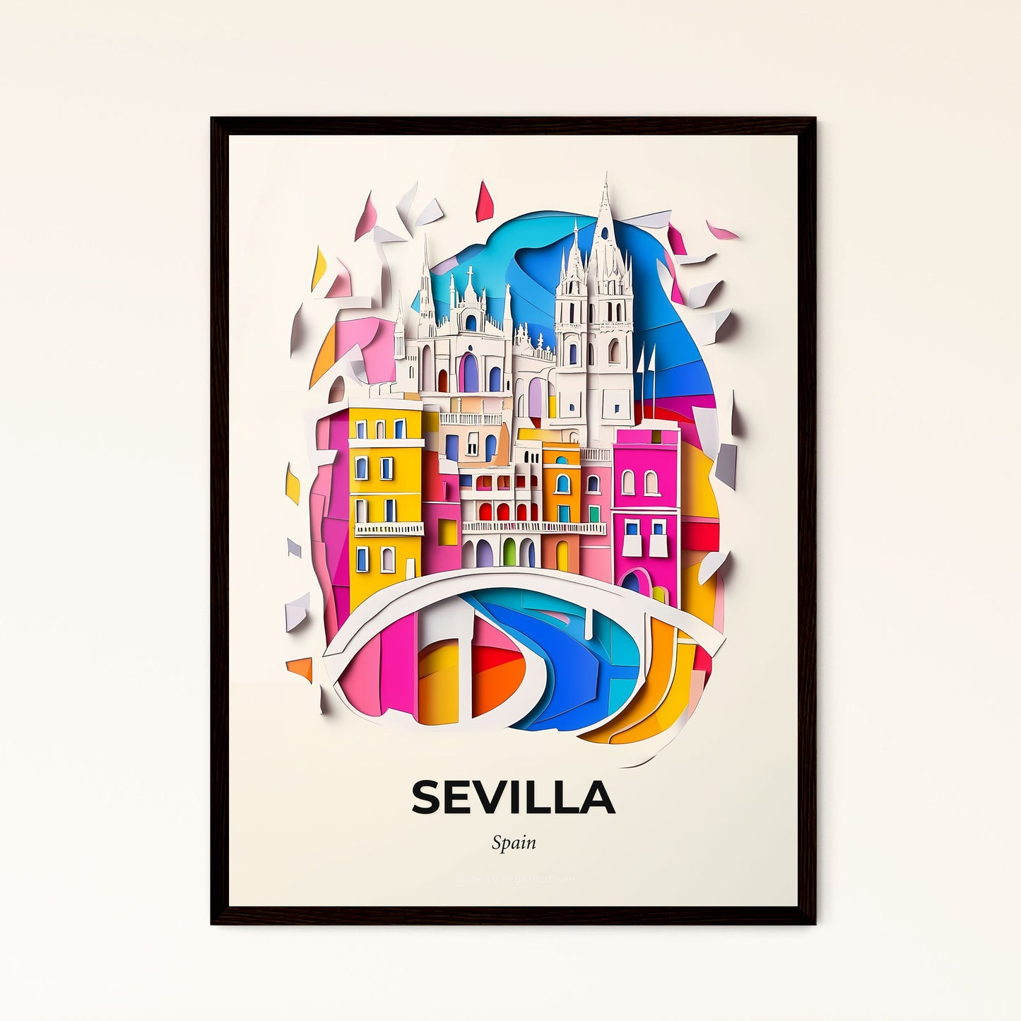 Vivid Sevilla, Spain - a paper cut of a city with a bridge