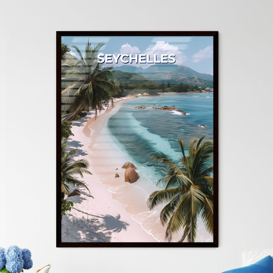 Colorful Seychelles Beach Painting, Palm Trees, Sandy Shore, Abstract Art