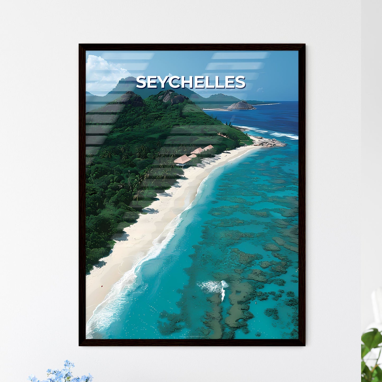 Seychelles, Africa: Beach, House, Trees, Painting, Art, Landscape, Colorful, Vibrant