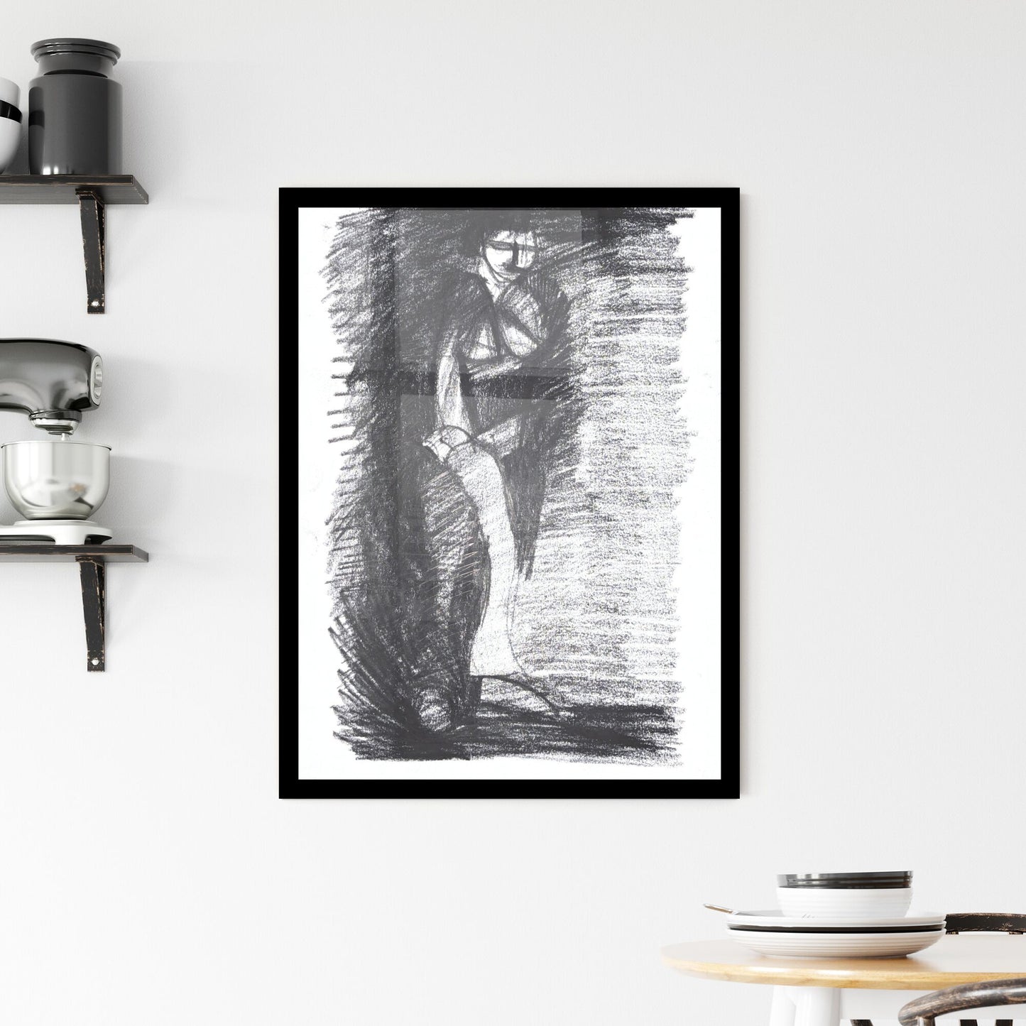 Shadows of Isolation: Embracing the Silence Within the Darkness Framed Print