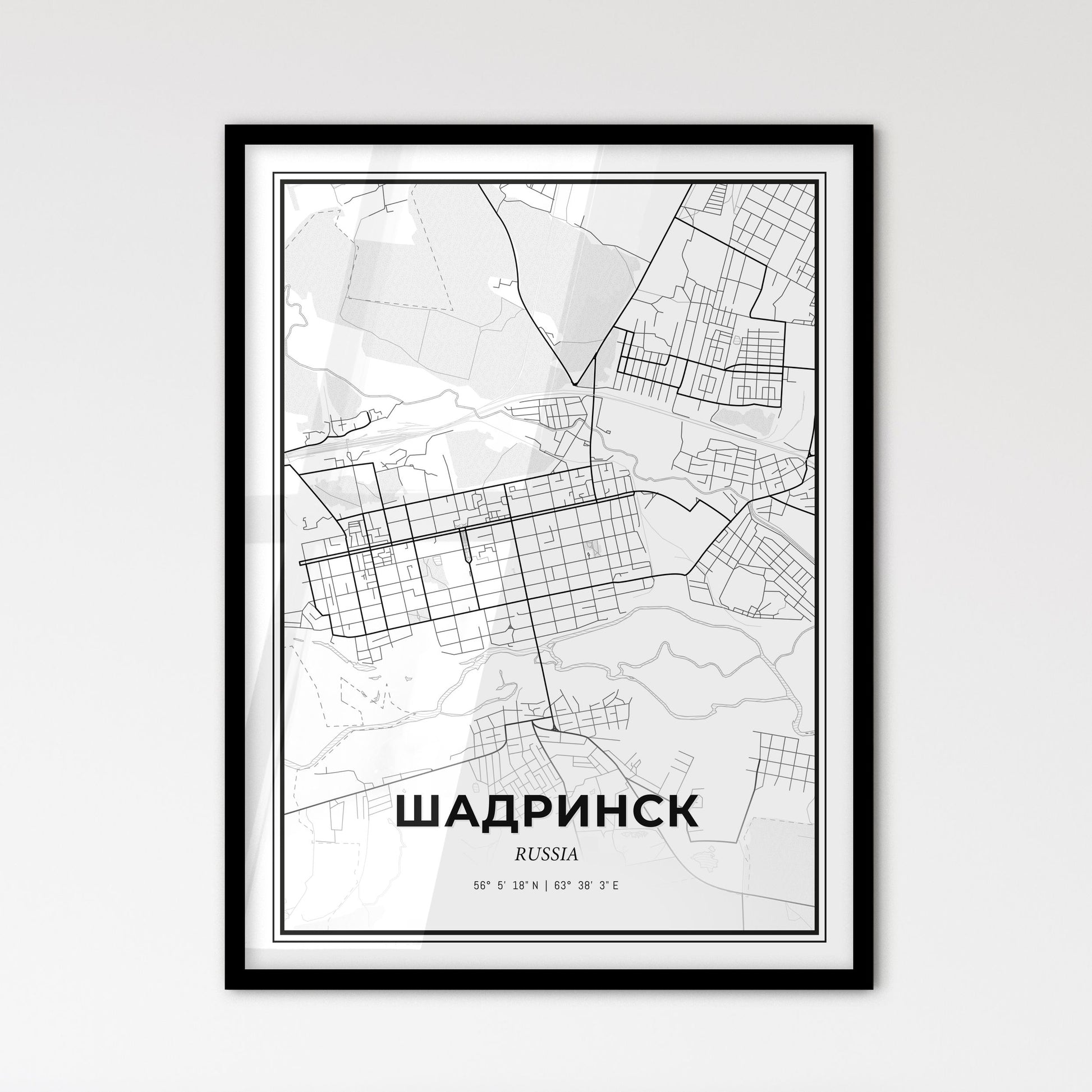 Shadrinsk Russia - Scandinavian Style City Map for Modern Home Decor