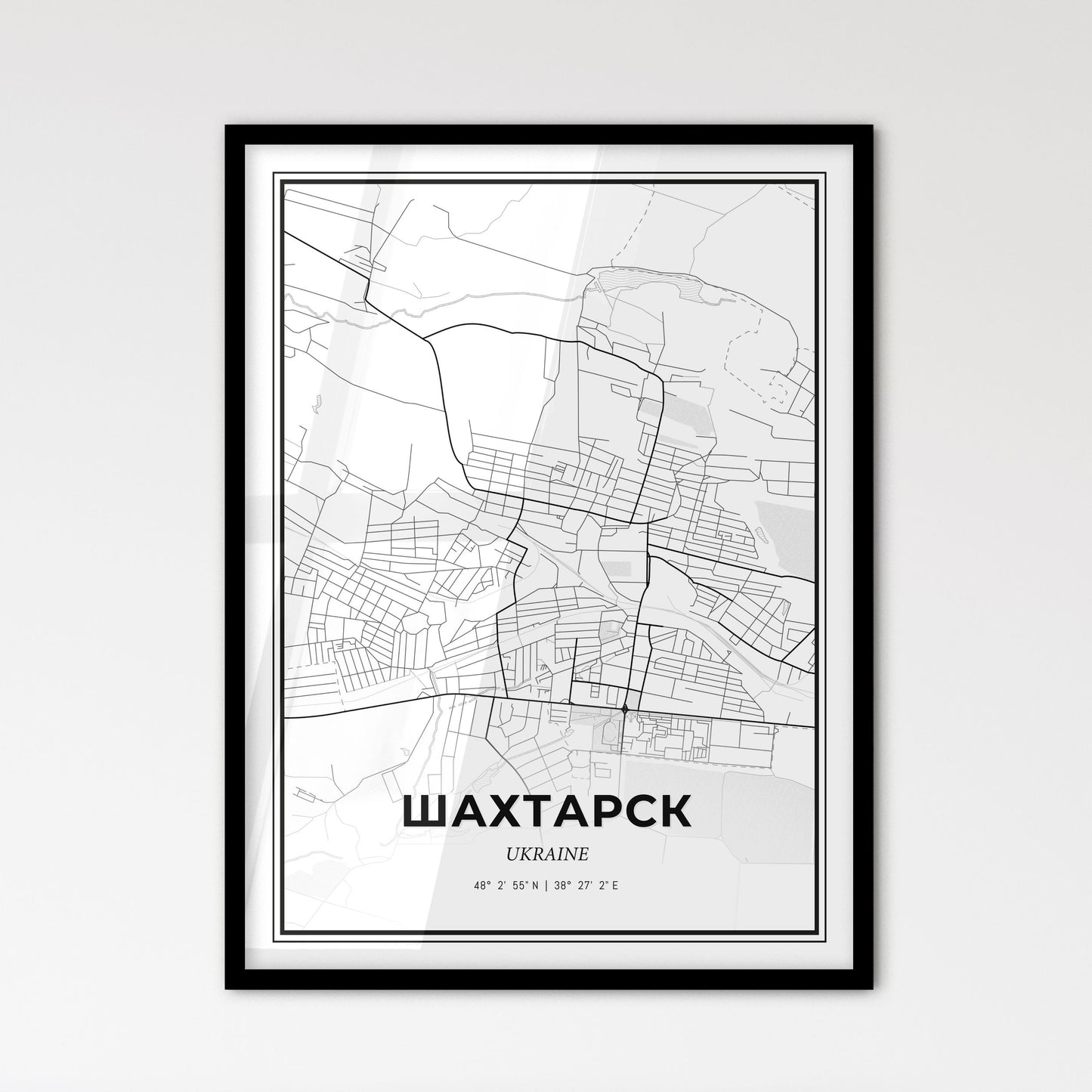 Shakhtarsk Ukraine - Scandinavian Style City Map for Modern Home Decor