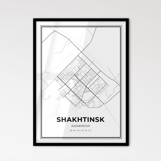 Shakhtinsk Kazakhstan - Scandinavian Style City Map for Modern Home Decor