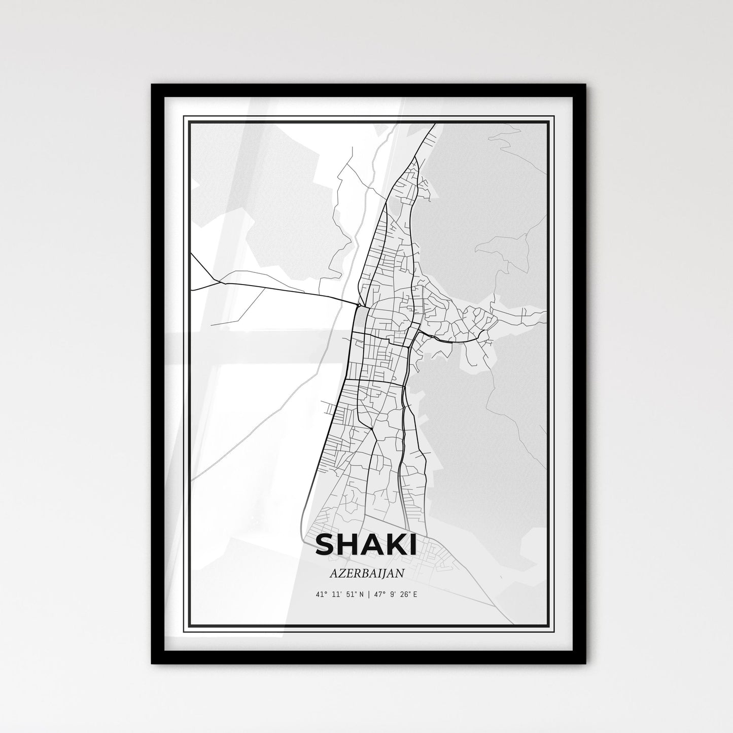 Shaki Azerbaijan - Scandinavian Style City Map for Modern Home Decor