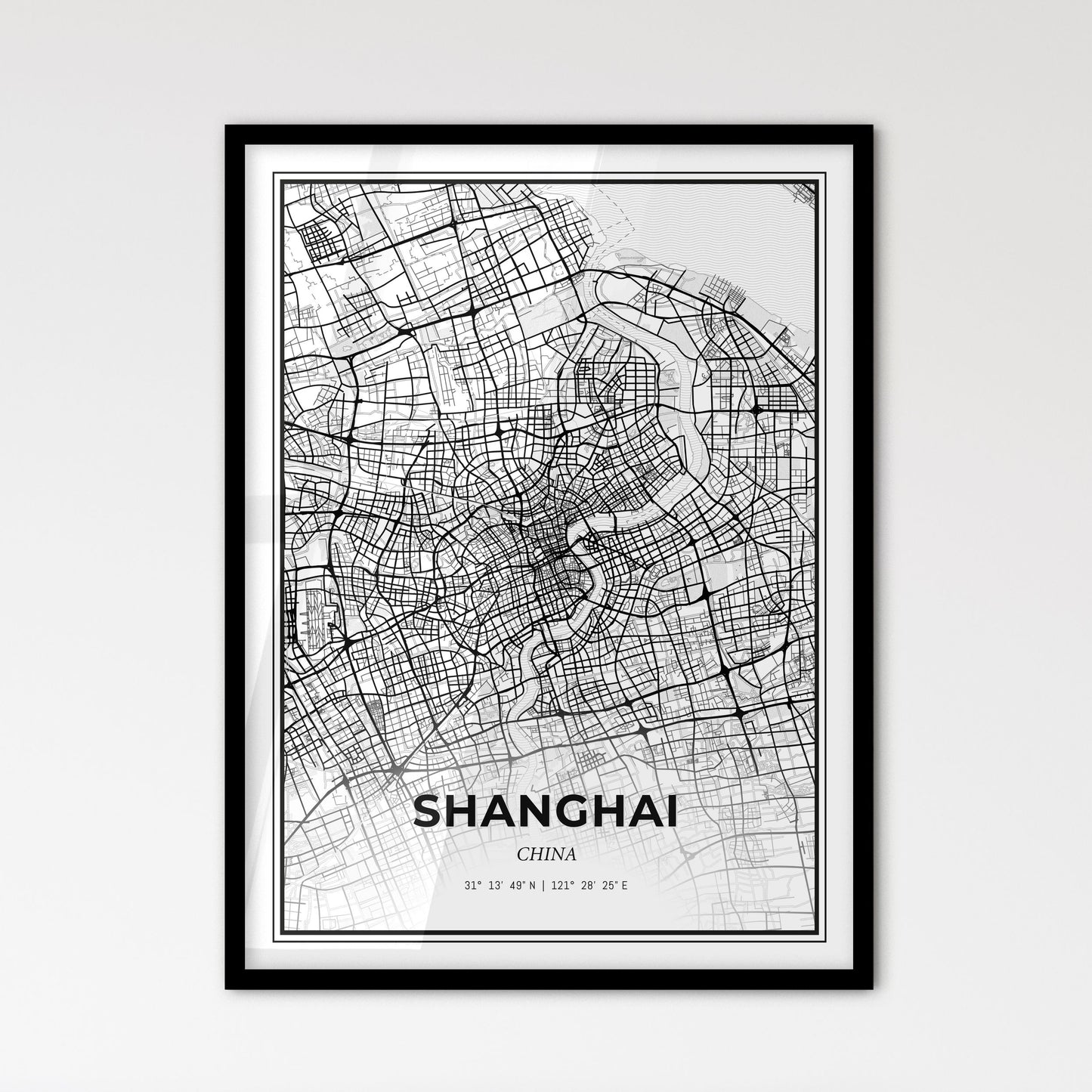 Shanghai China - Scandinavian Style City Map for Modern Home Decor