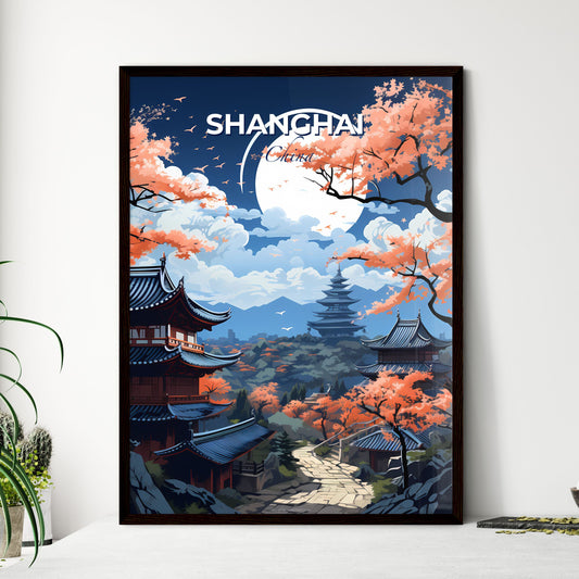 Vibrant Artistic Skyline Painting of Shanghai China with Buildings and Trees Default Title