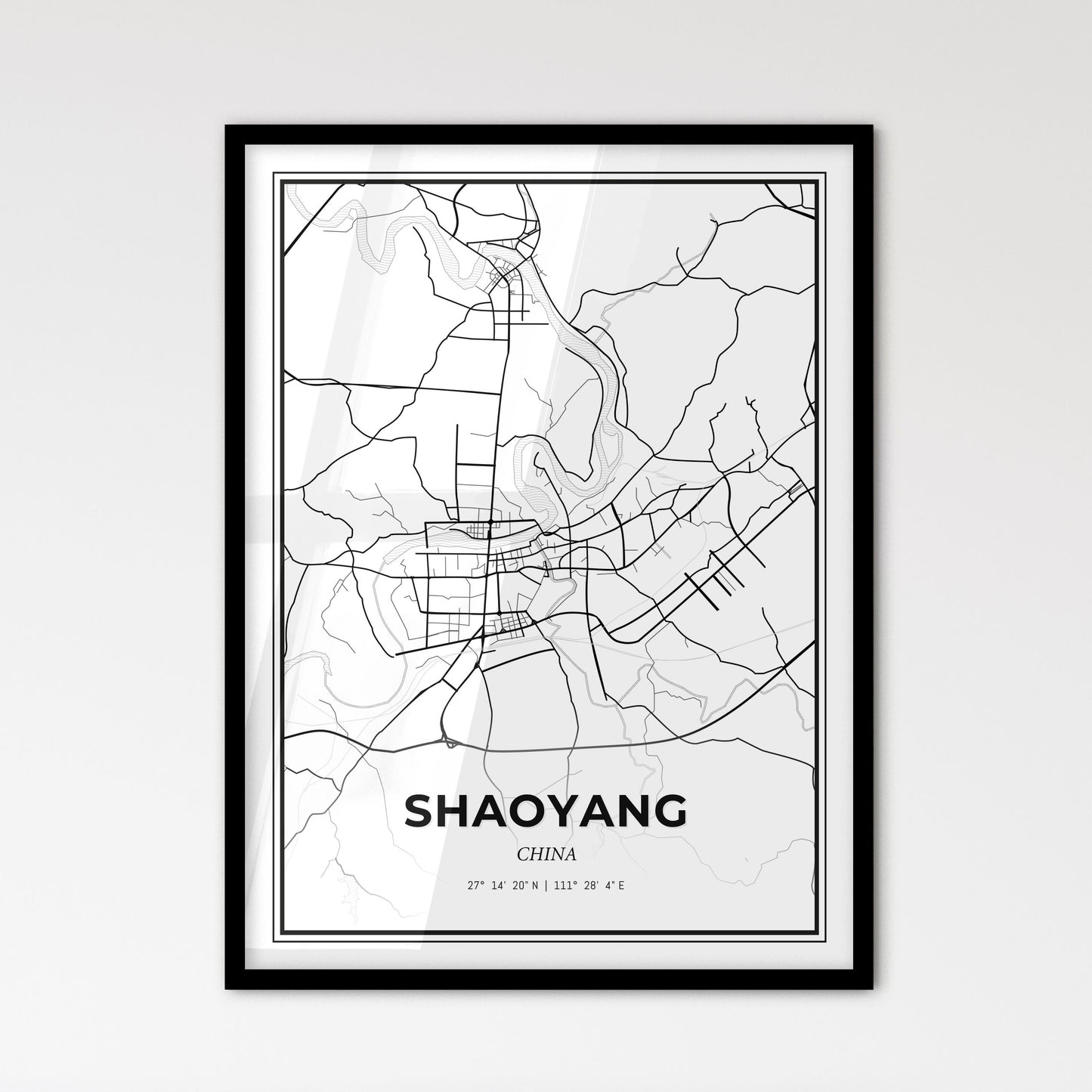 Shaoyang China - Scandinavian Style City Map for Modern Home Decor