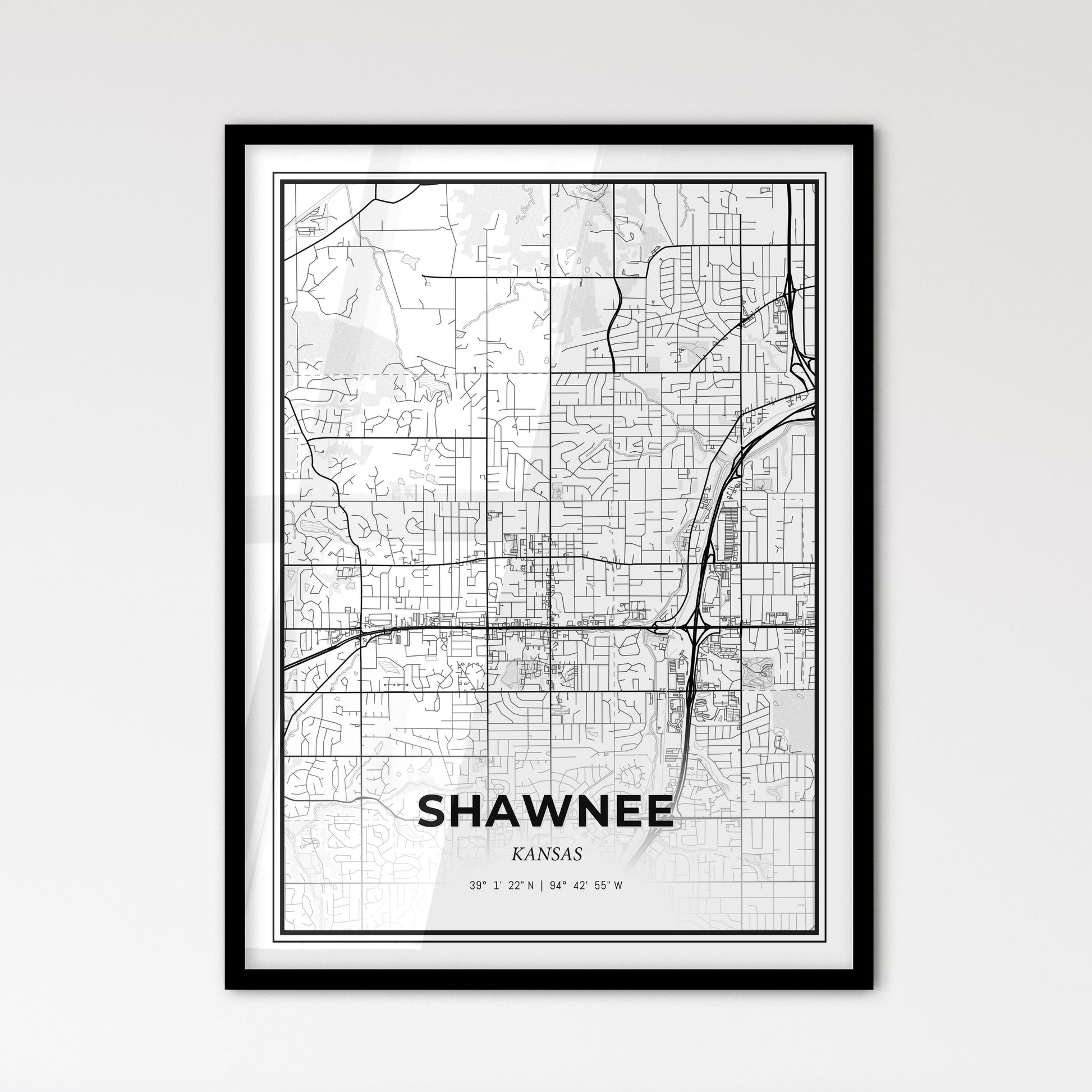 Shawnee Kansas - Scandinavian Style City Map for Modern Home Decor