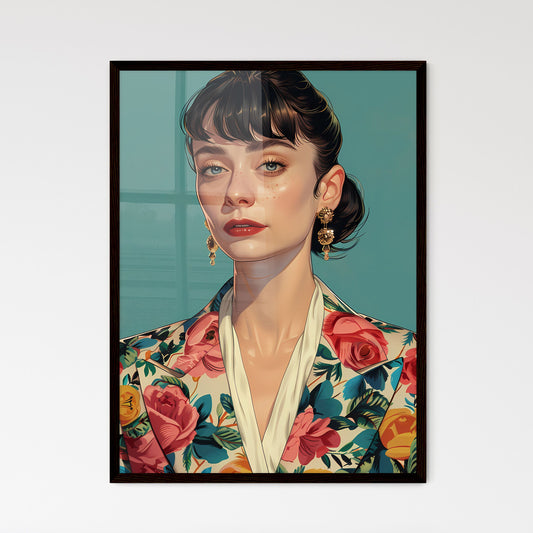 Vibrant Neo-Pop Art Illustration of a Freckled Woman in a Floral Pastel Blazer, Miwa Komatsu Inspired, Simple Digital Art Character, Flat Illustration Default Title