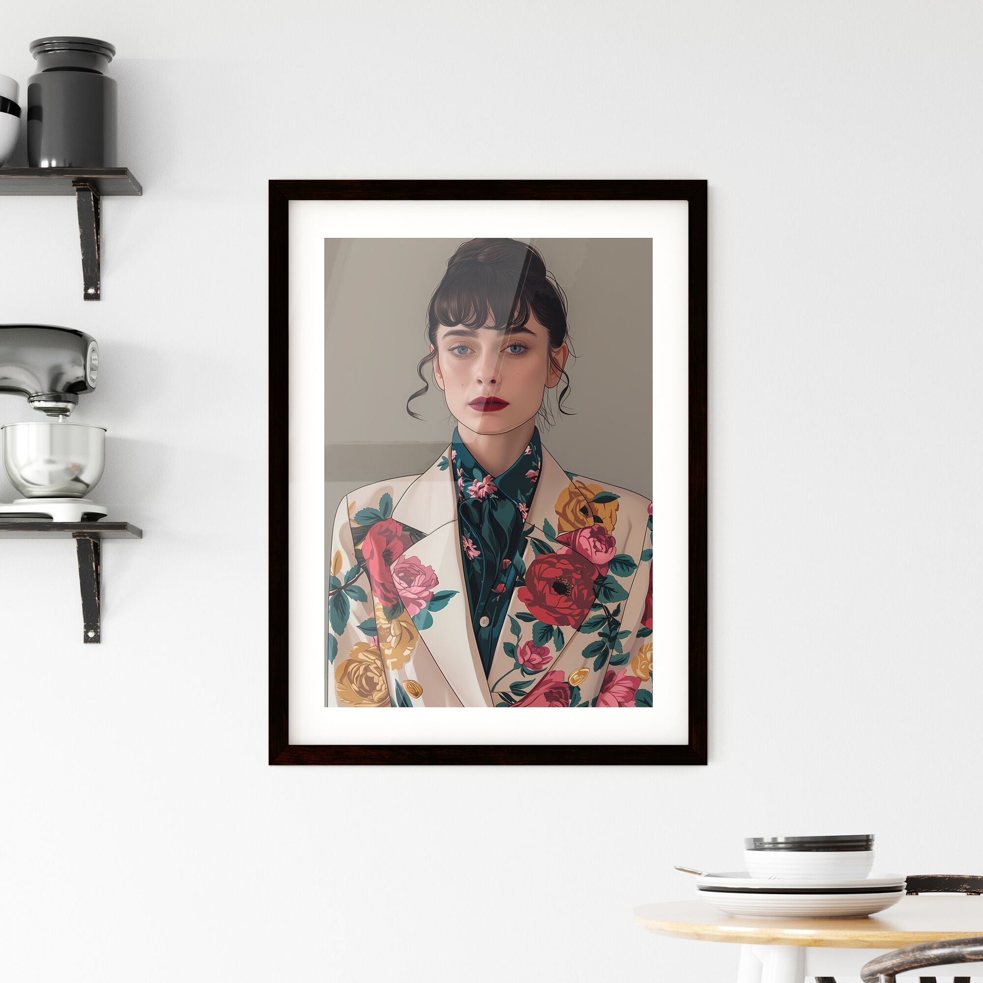 Spring Blooms in a Floral Fusion: Pastel-Infused Neo-Pop Illustration Depicting a Woman in a Vibrant Blazer Default Title