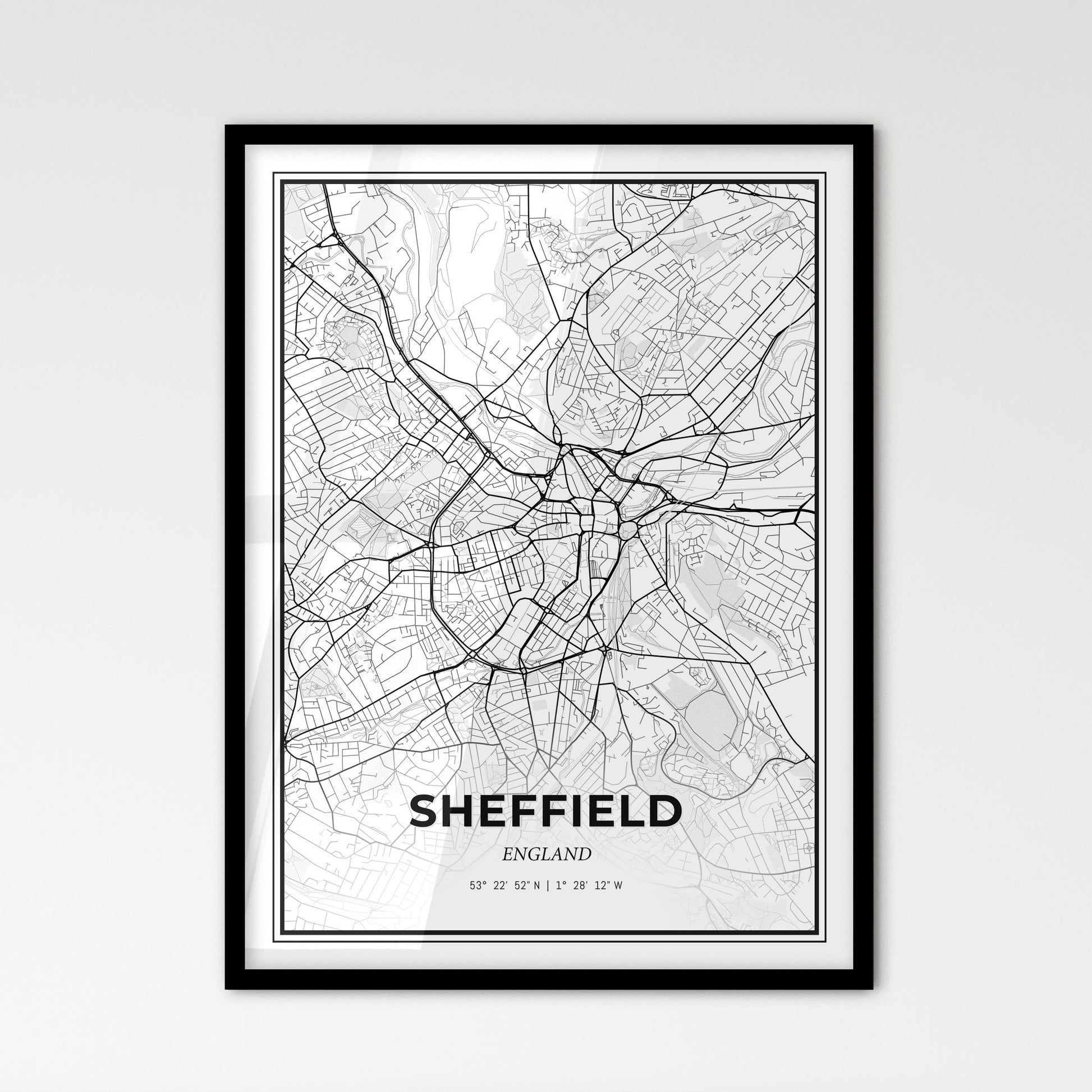 Sheffield England - Scandinavian Style City Map for Modern Home Decor