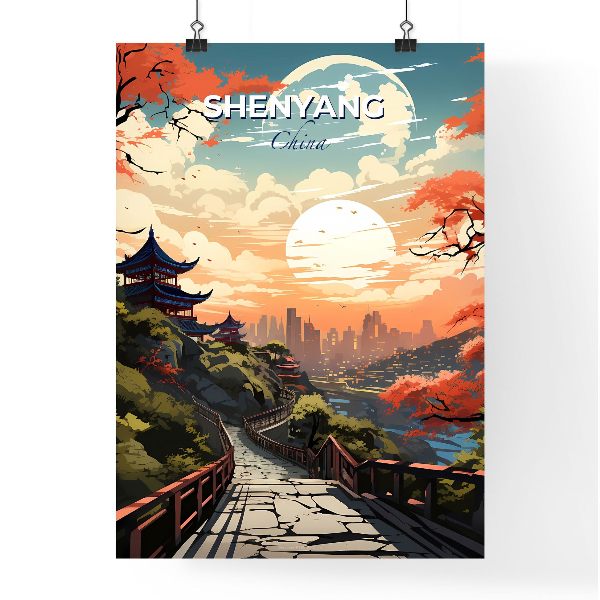 Shenyang China Skyline Painting: Vibrant Bridge to City Art Default Title