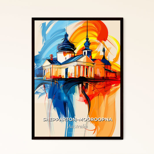 Vibrant Shepparton–Mooroopna, Australia - A Painting Of A Building With A Colorful Background