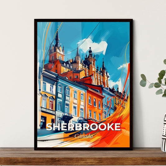 Vibrant Sherbrooke, Canada - A Painting Of A Skyline With A Colorful Building