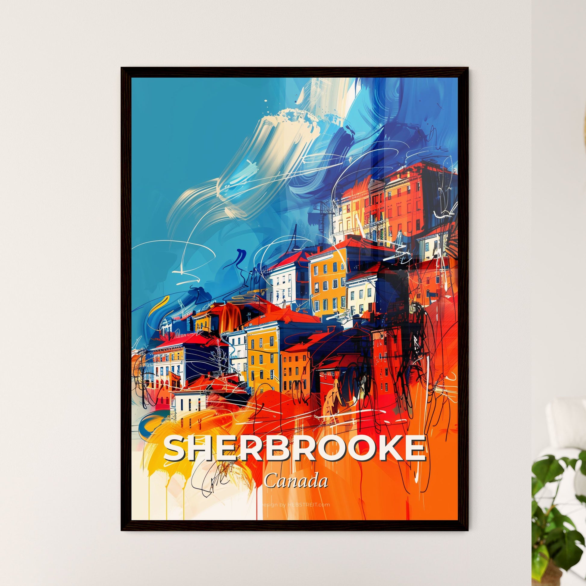 Vibrant Sherbrooke, Canada - A Painting Of Buildings And Blue Sky